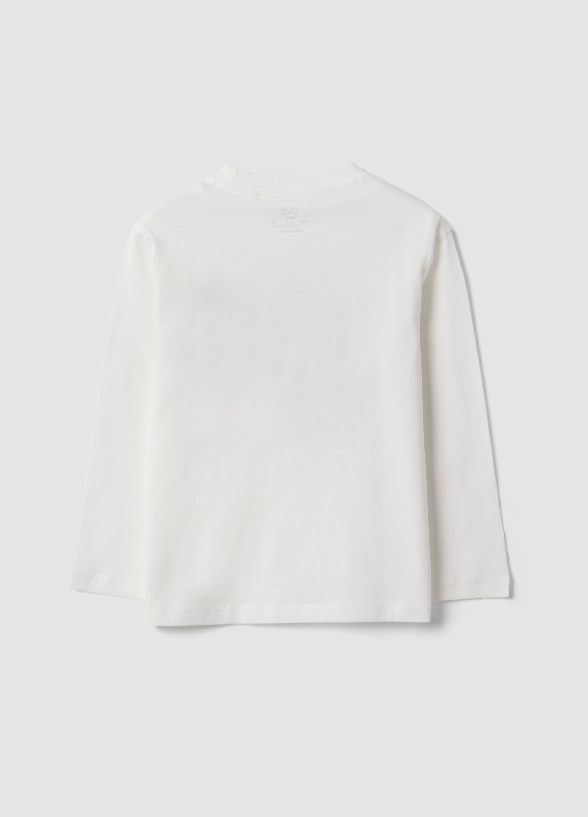 White pure cotton crew-neck T-shirt with skater print for boys