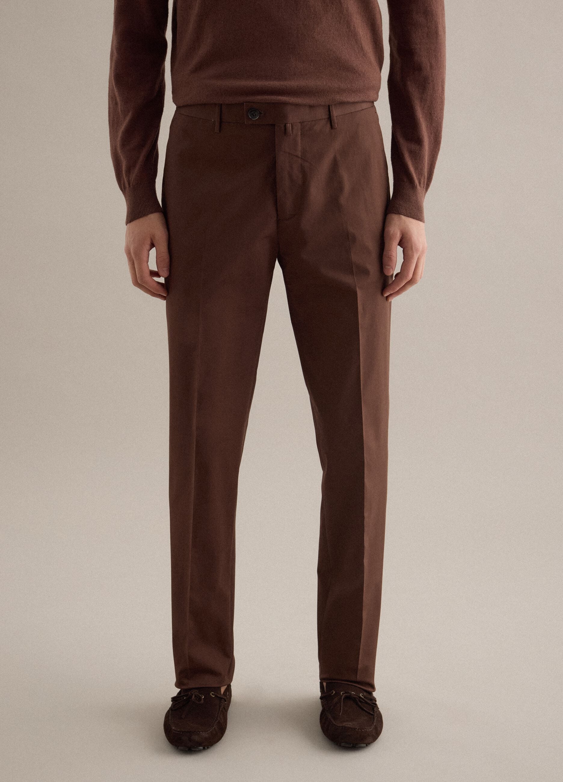 Brown regular fit stretch cotton trousers