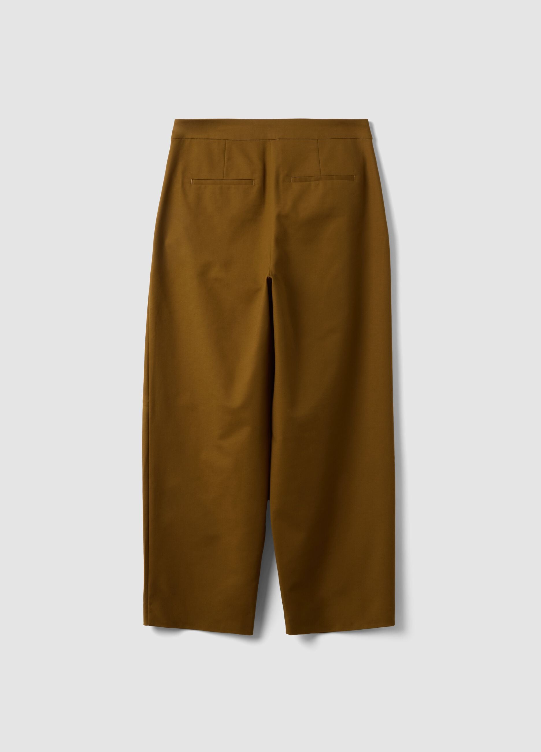 Brown stretch-cotton formal barrel-fit trousers
