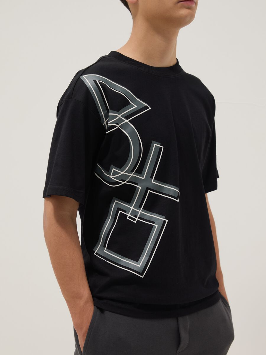 T-shirt nera da ragazzo con logo Playstation in puro cotone relaxed fit_2