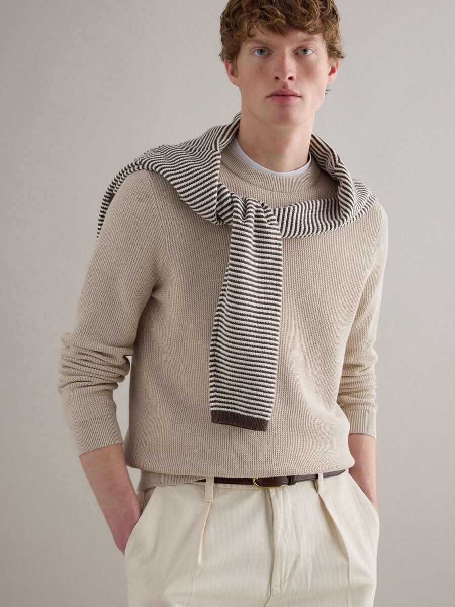 Maglione girocollo in puro cotone beige regular fit_0
