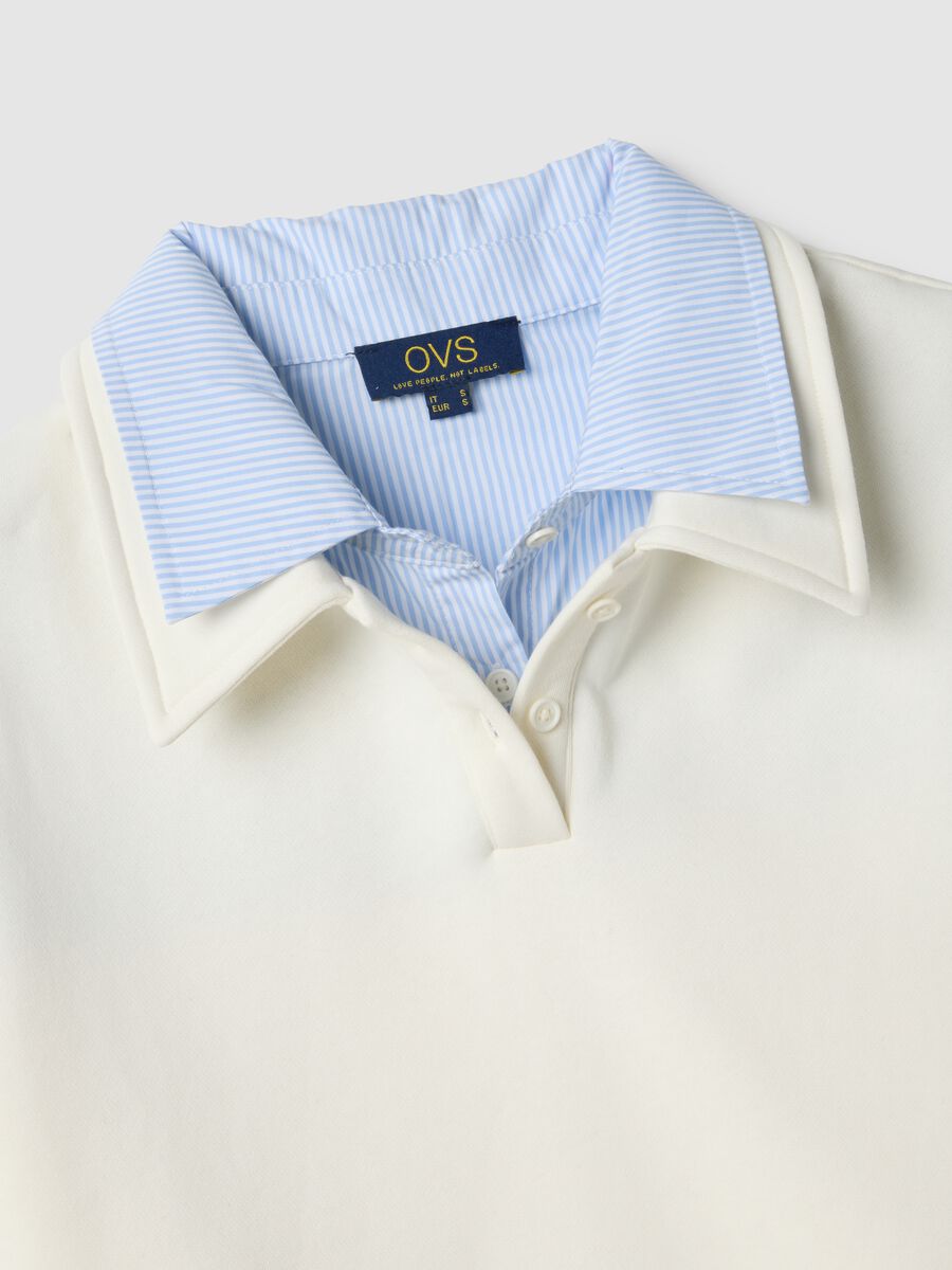 Maglione in misto cotone bianco regular fit con colletto a contrasto_5