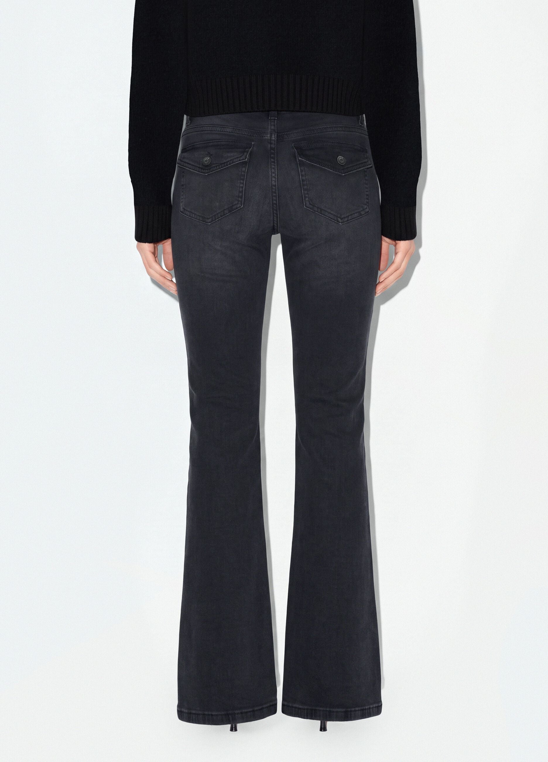 Black stretch-cotton flare jeans