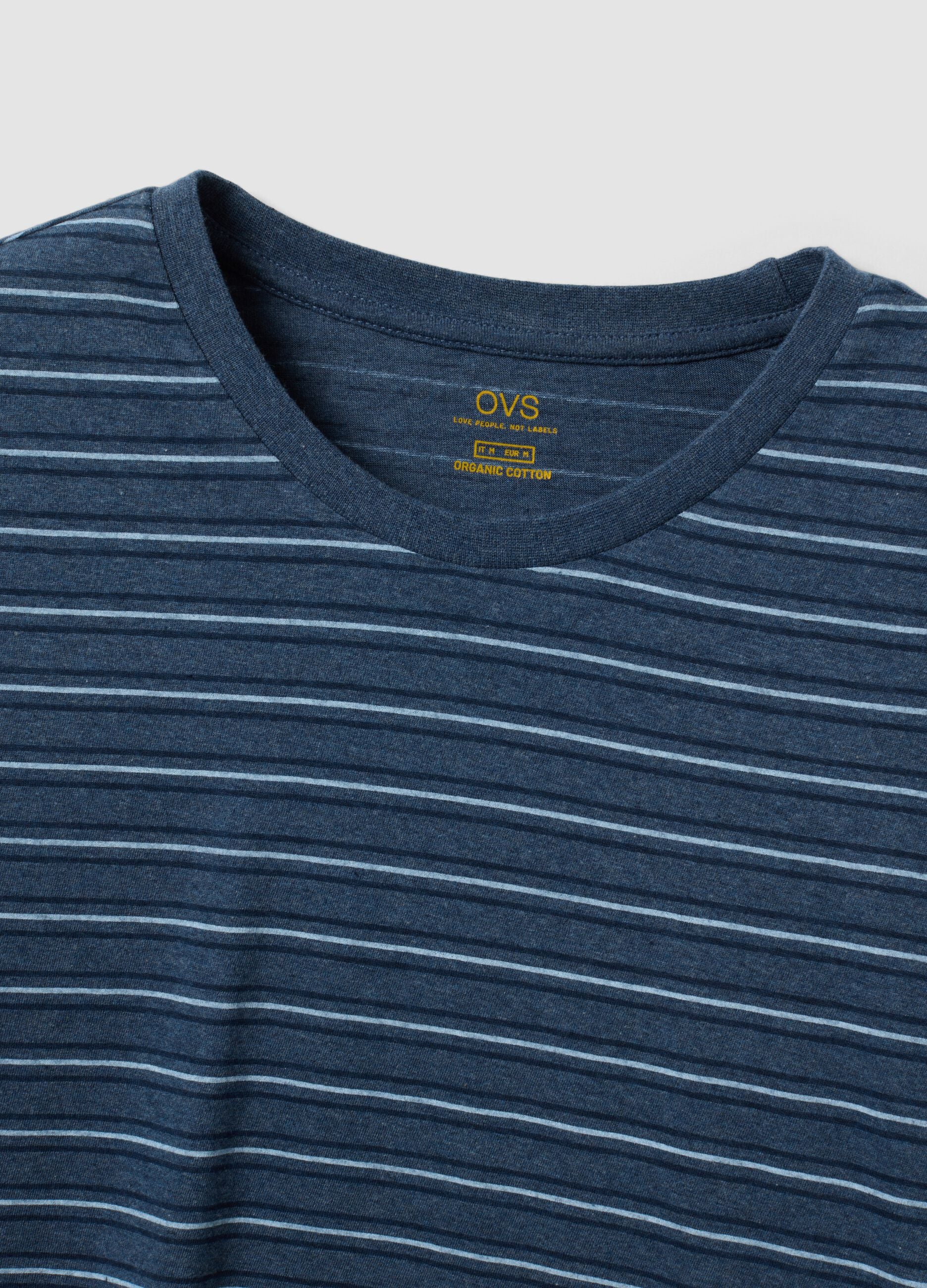 Blue and black striped organic cotton crew-neck pyjamas