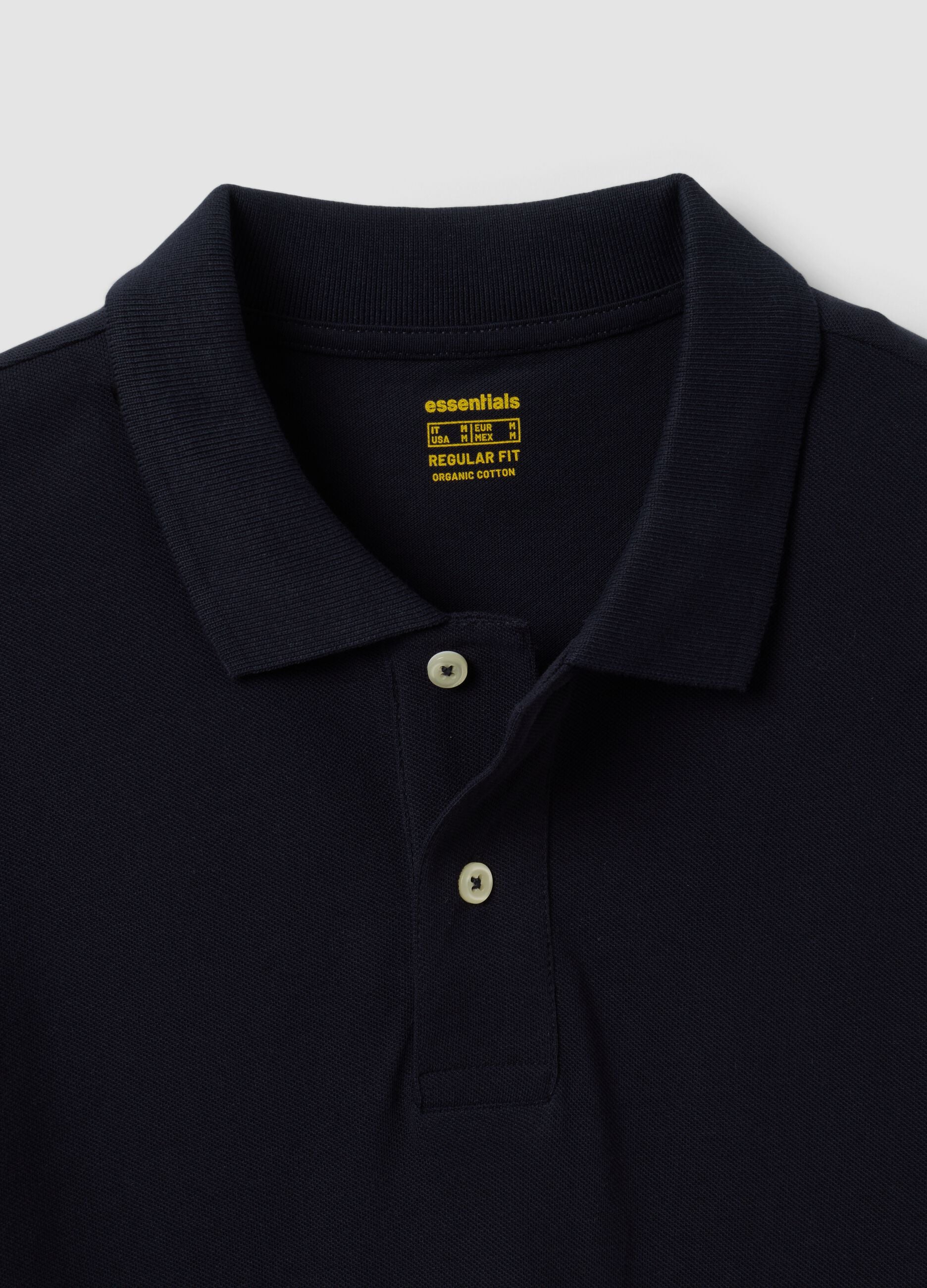 Blue long-sleeved regular-fit polo shirt in pure organic cotton piqu&eacute;