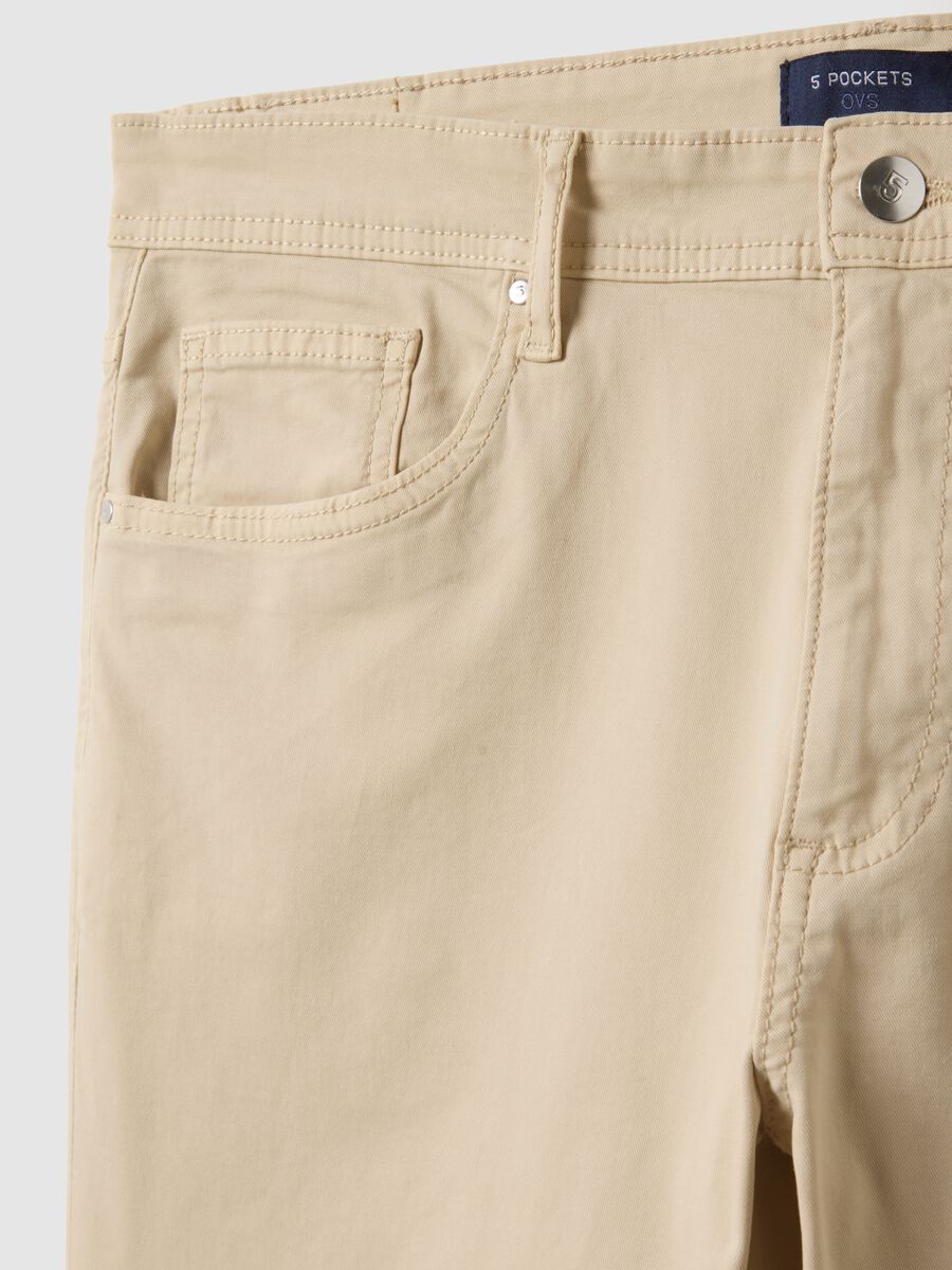 Slim Fit Beige Stretch Cotton Trousers_5
