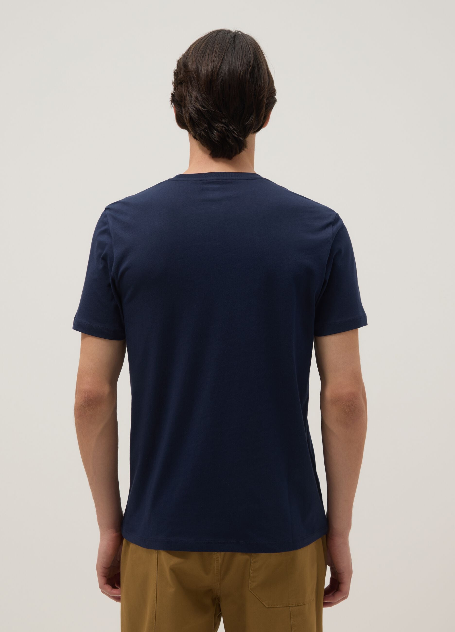 Blue pure cotton regular fit V-neck t-shirt