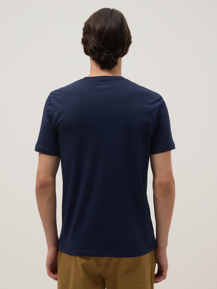 Blue pure cotton regular fit V-neck t-shirt_2