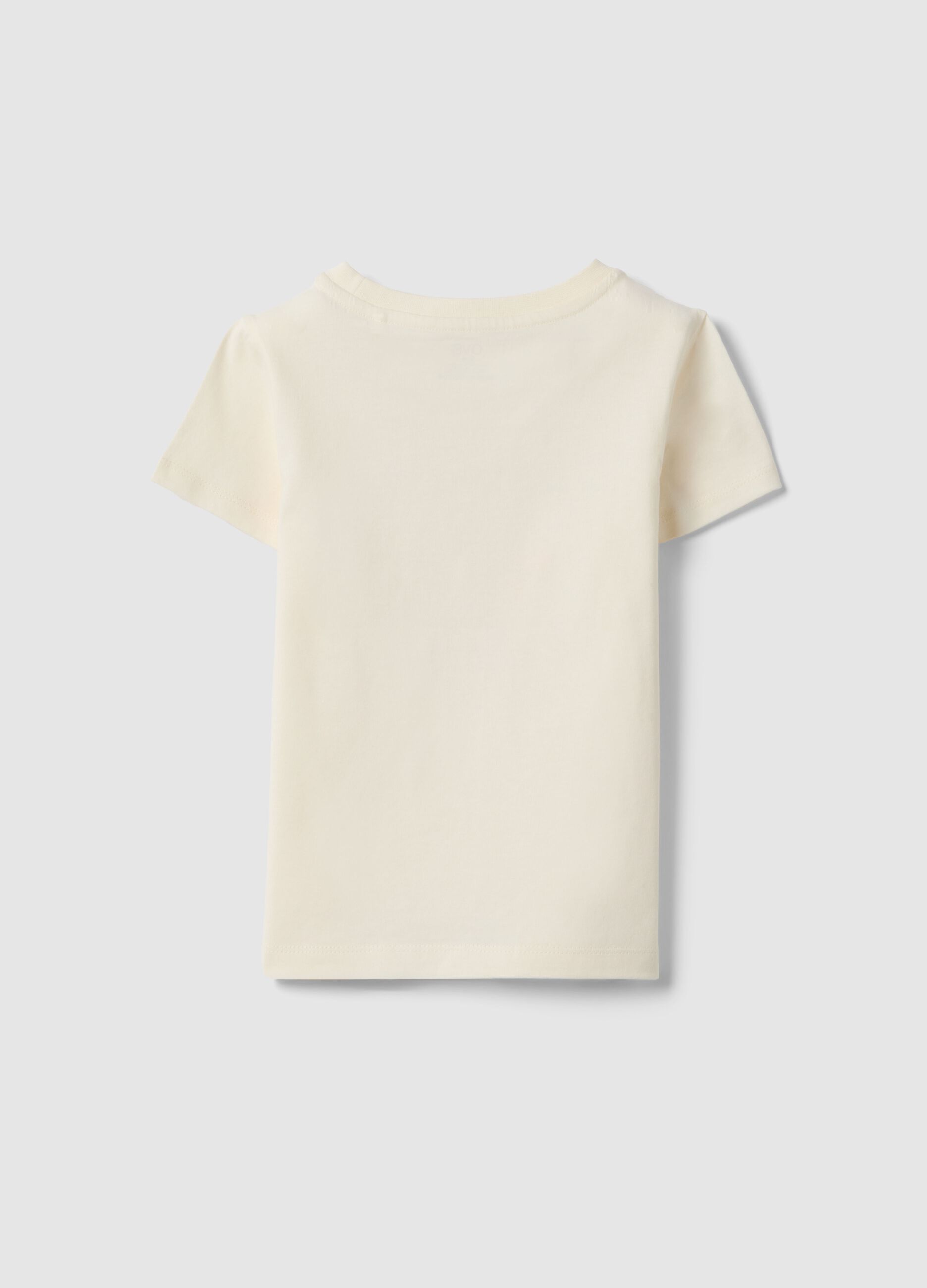 Beige pure cotton regular fit t-shirt with print for girls