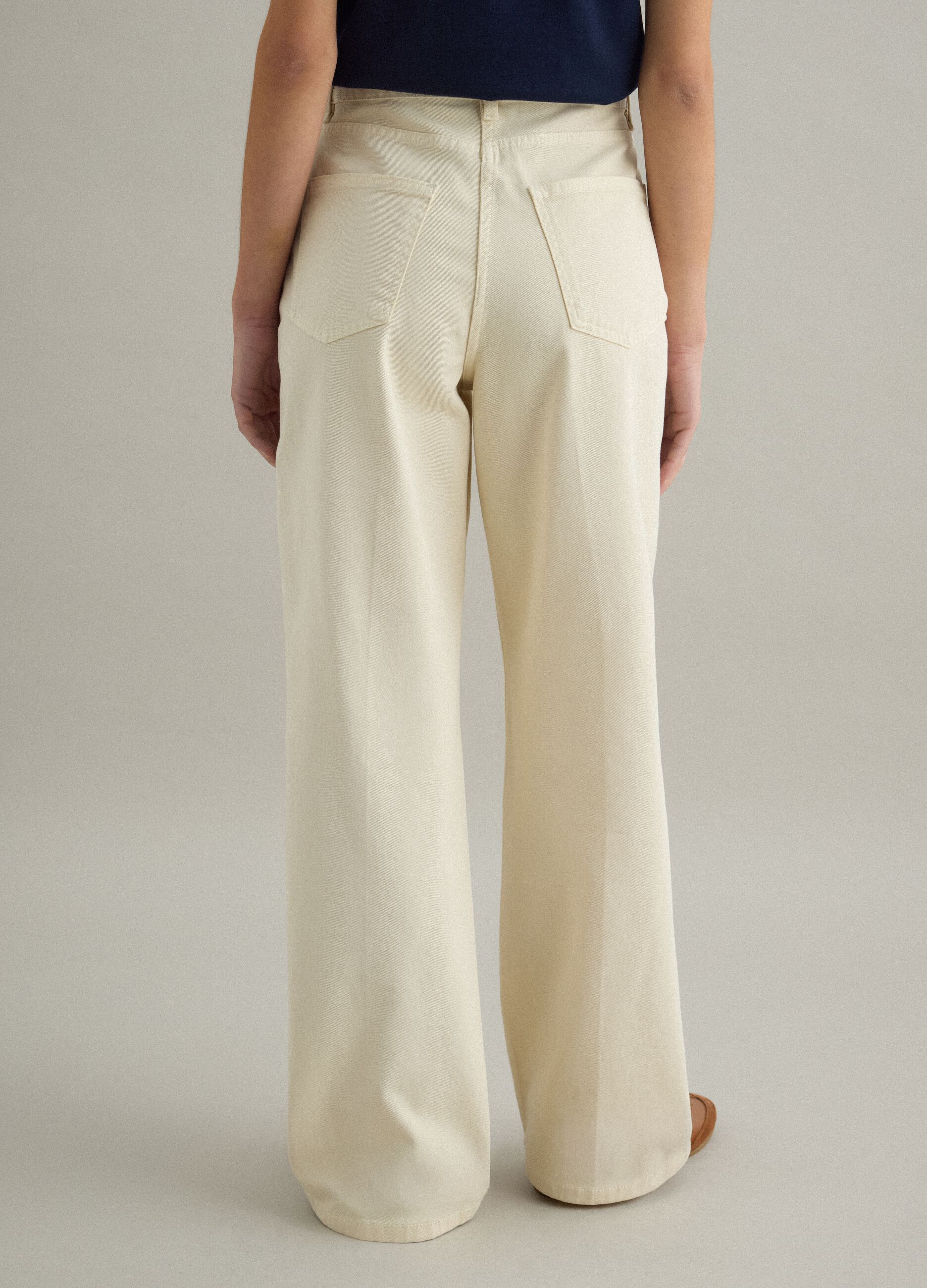 Straight Beige Stretch Cotton Chino Trousers