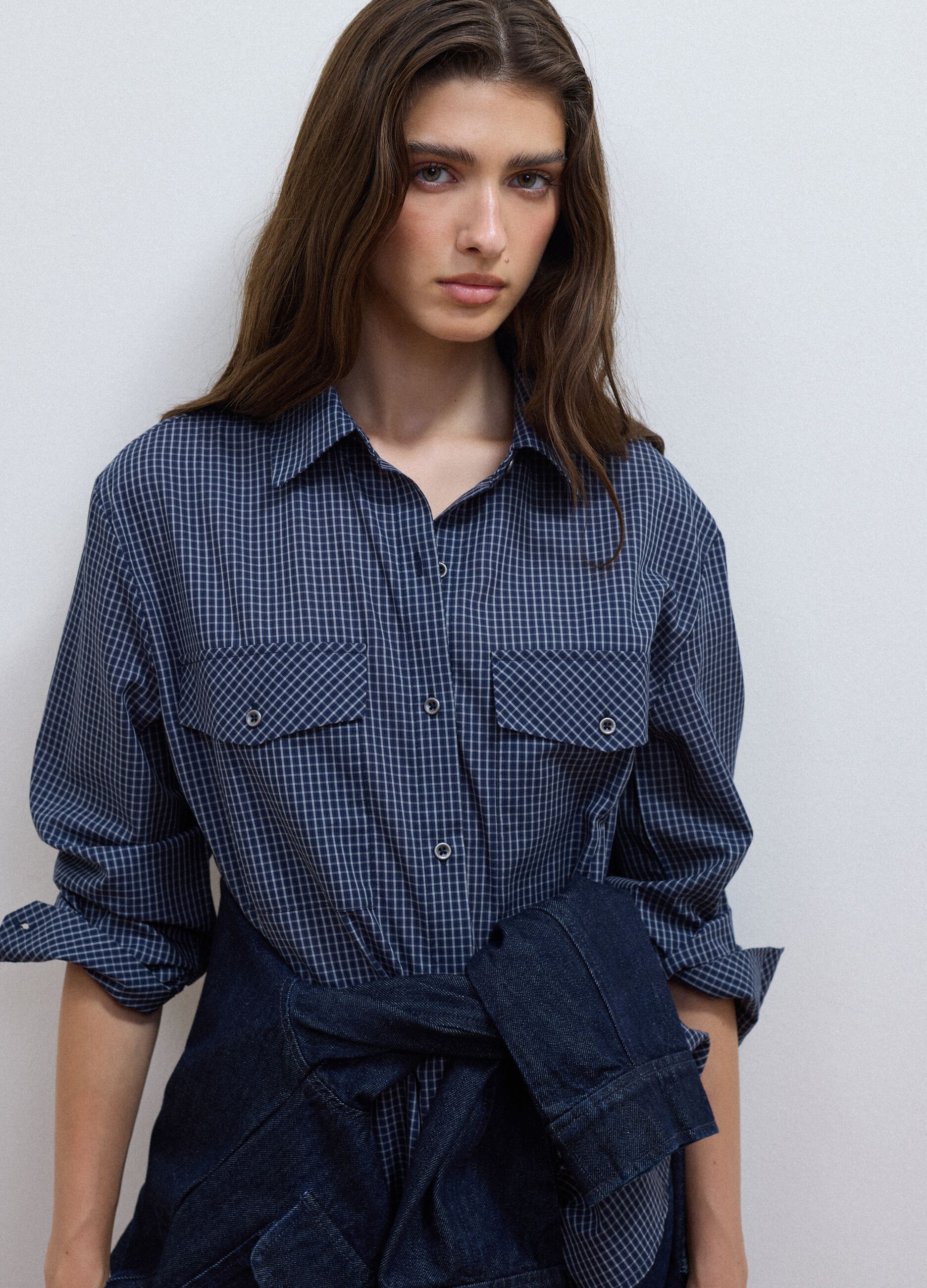 Blue checked regular-fit cotton and lyocell blend shirt
