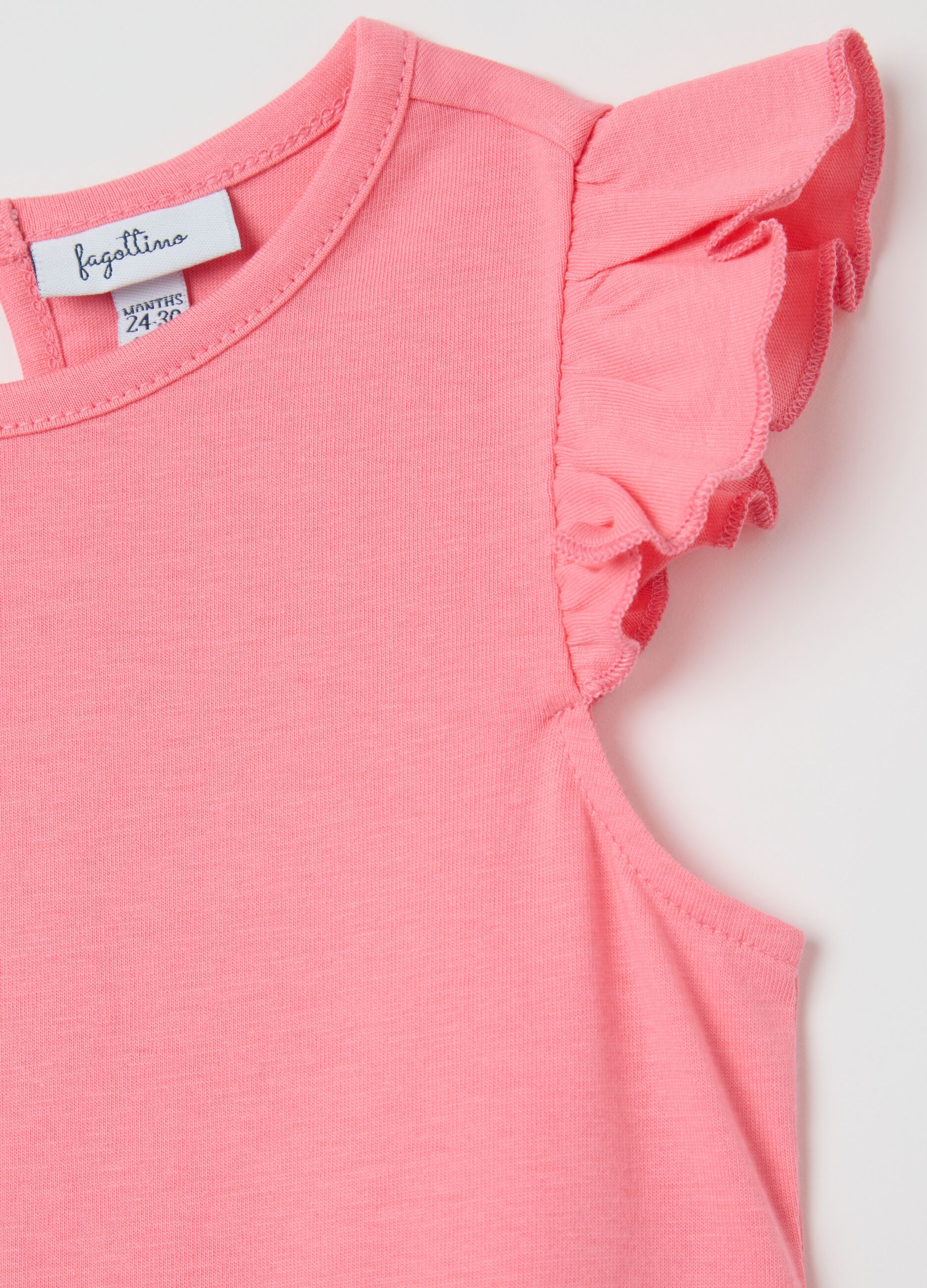 Girls&rsquo; pink dress in 100% cotton with puff sleeves