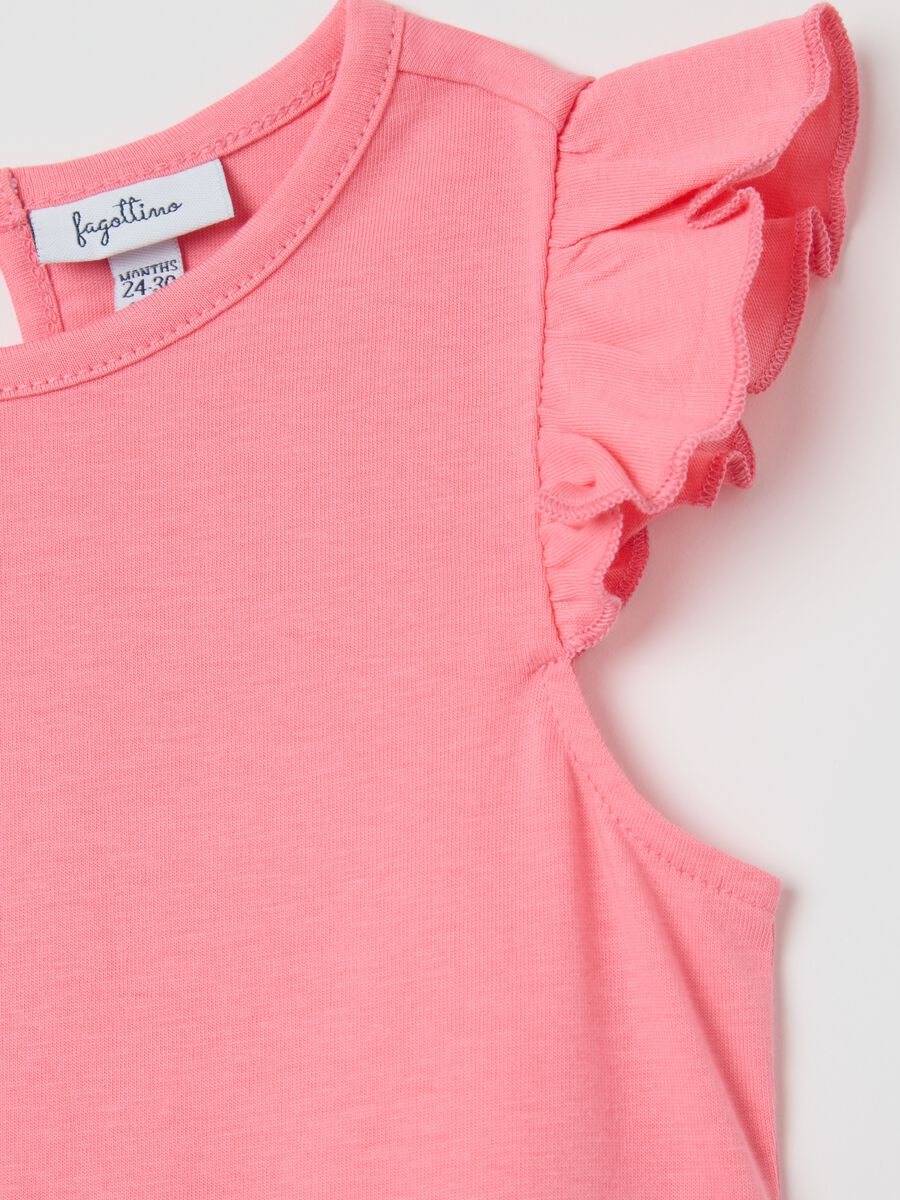 Girls&rsquo; pink dress in 100% cotton with puff sleeves_2