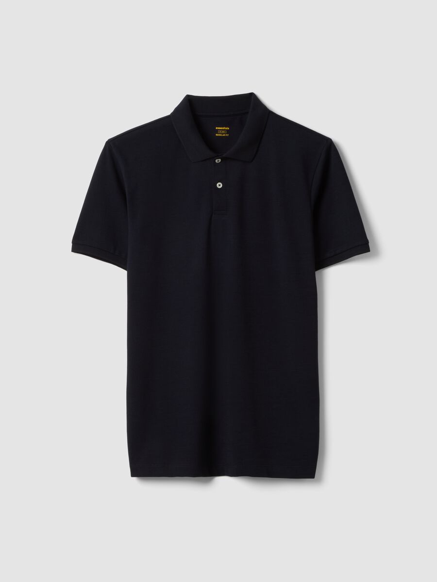 Black regular fit stretch cotton-blend polo_0