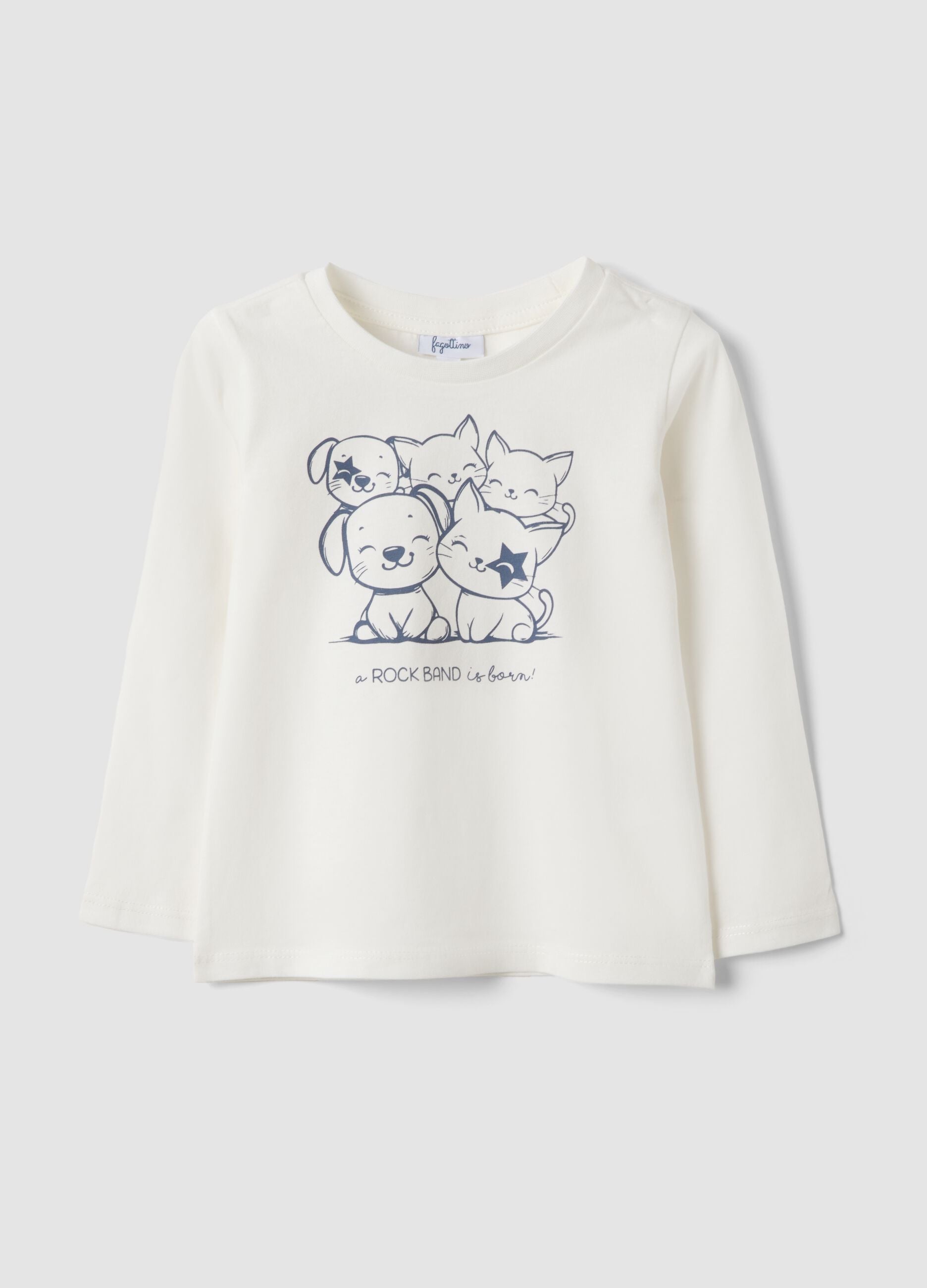 White organic cotton T-shirt with cute animal print for baby girl