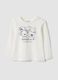 White organic cotton T-shirt with cute animal print for baby girl_0