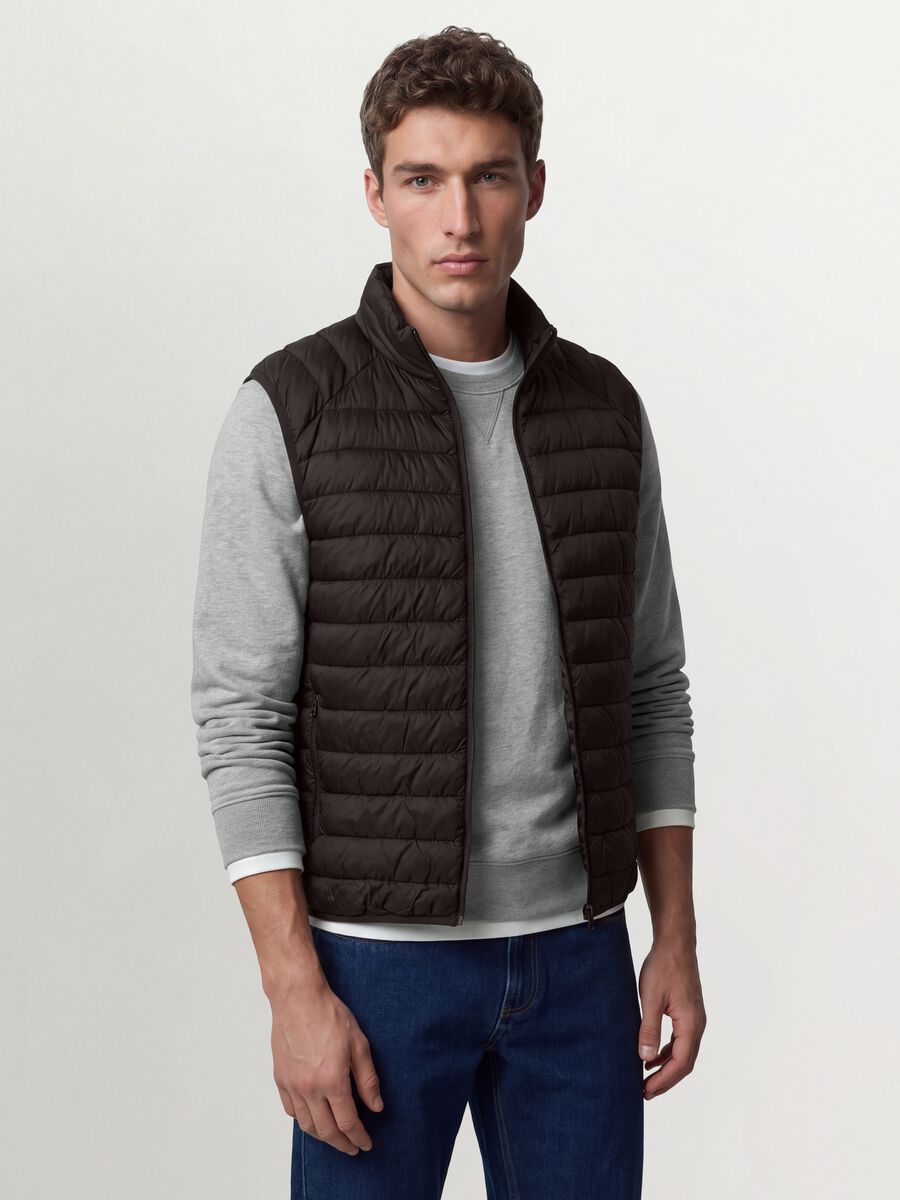 Brown Ultralight Padded Gilet with Zip_0