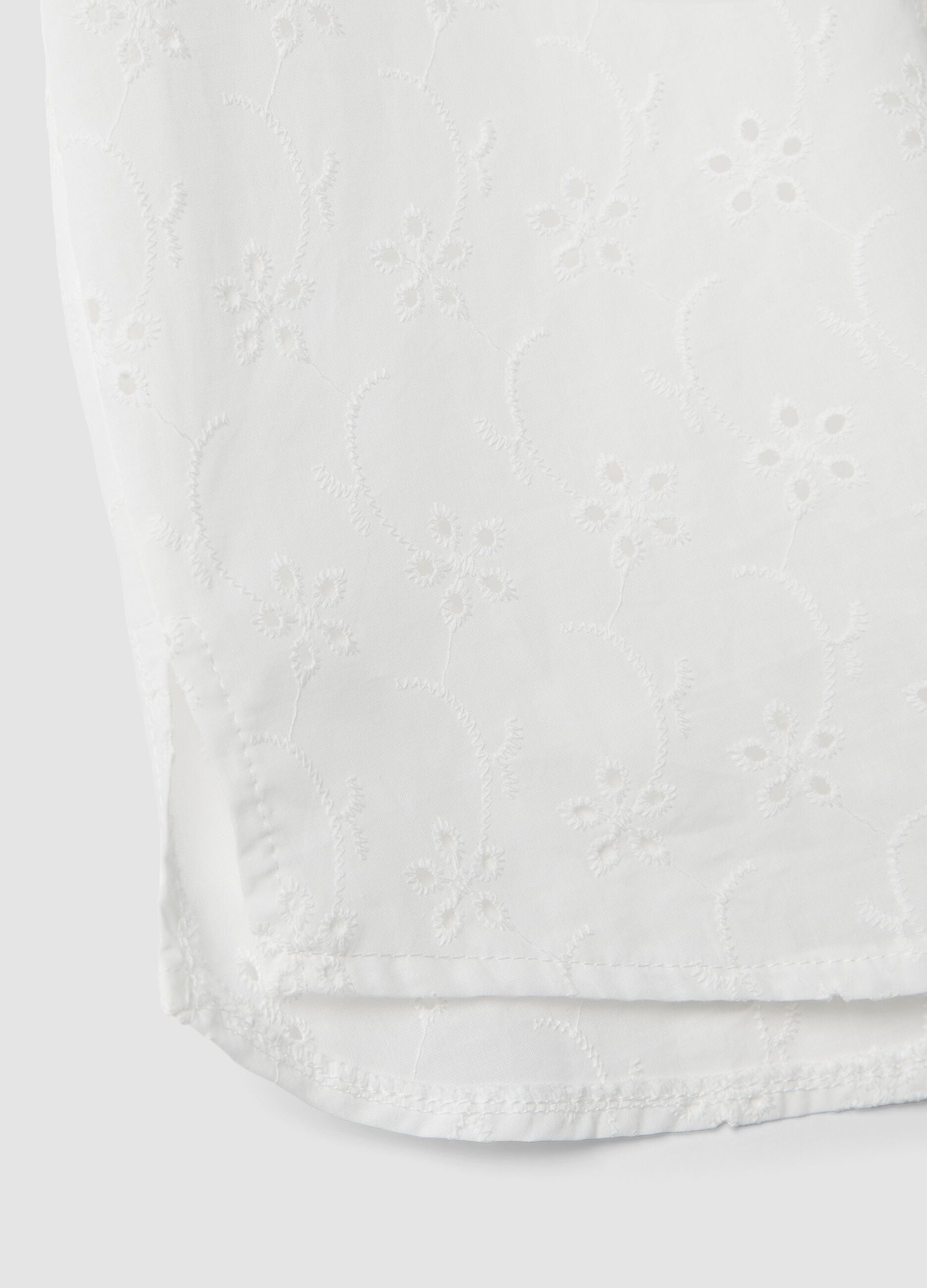 White pure cotton short-sleeve broderie shirt, regular fit