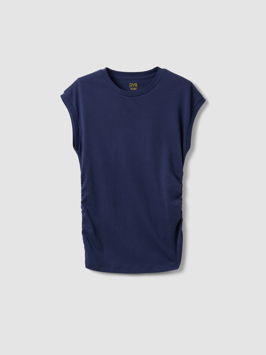 Blue pure cotton tank top with side ruching, regular fit_4