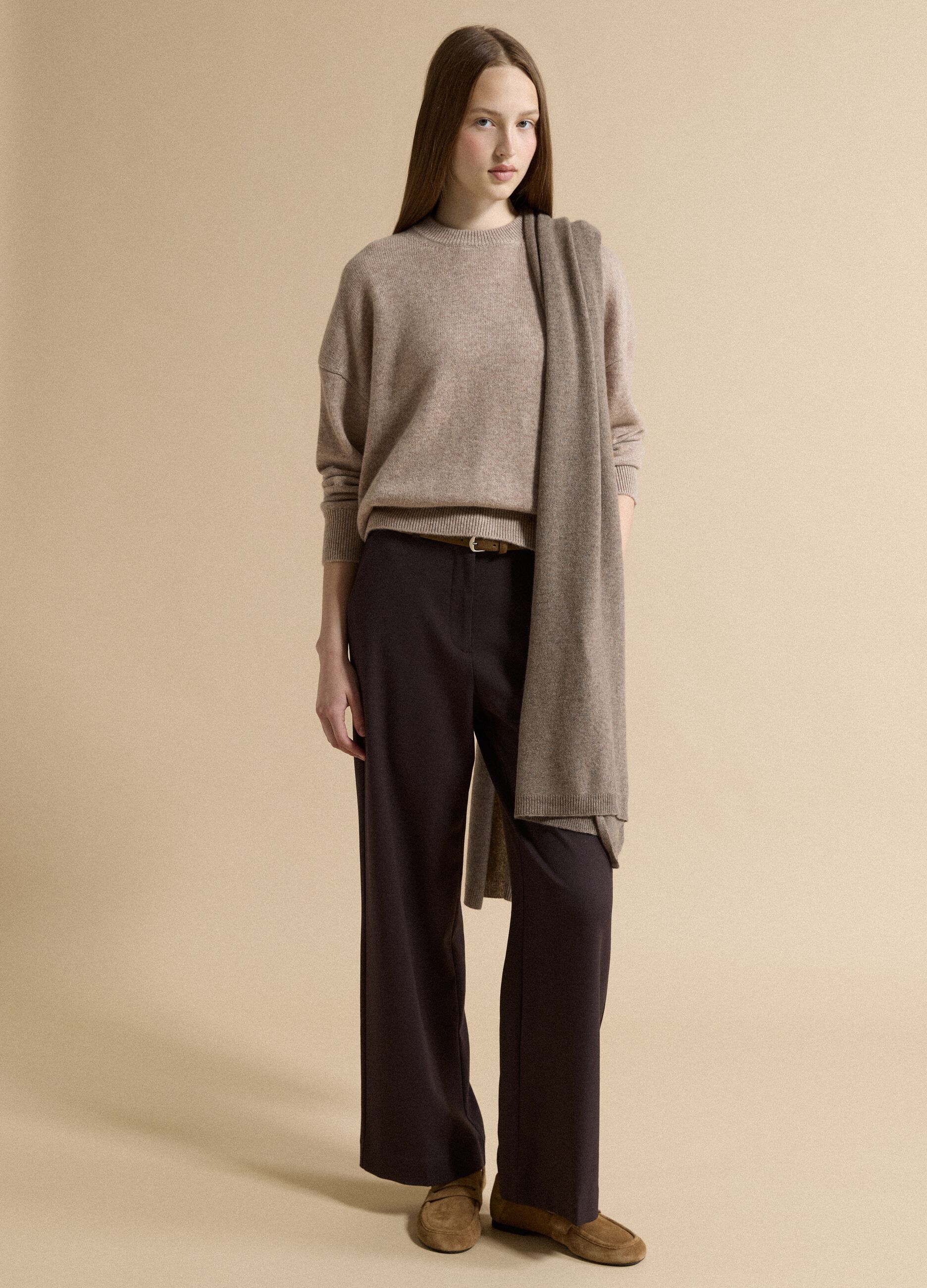 Beige pure cashmere oversized jumper