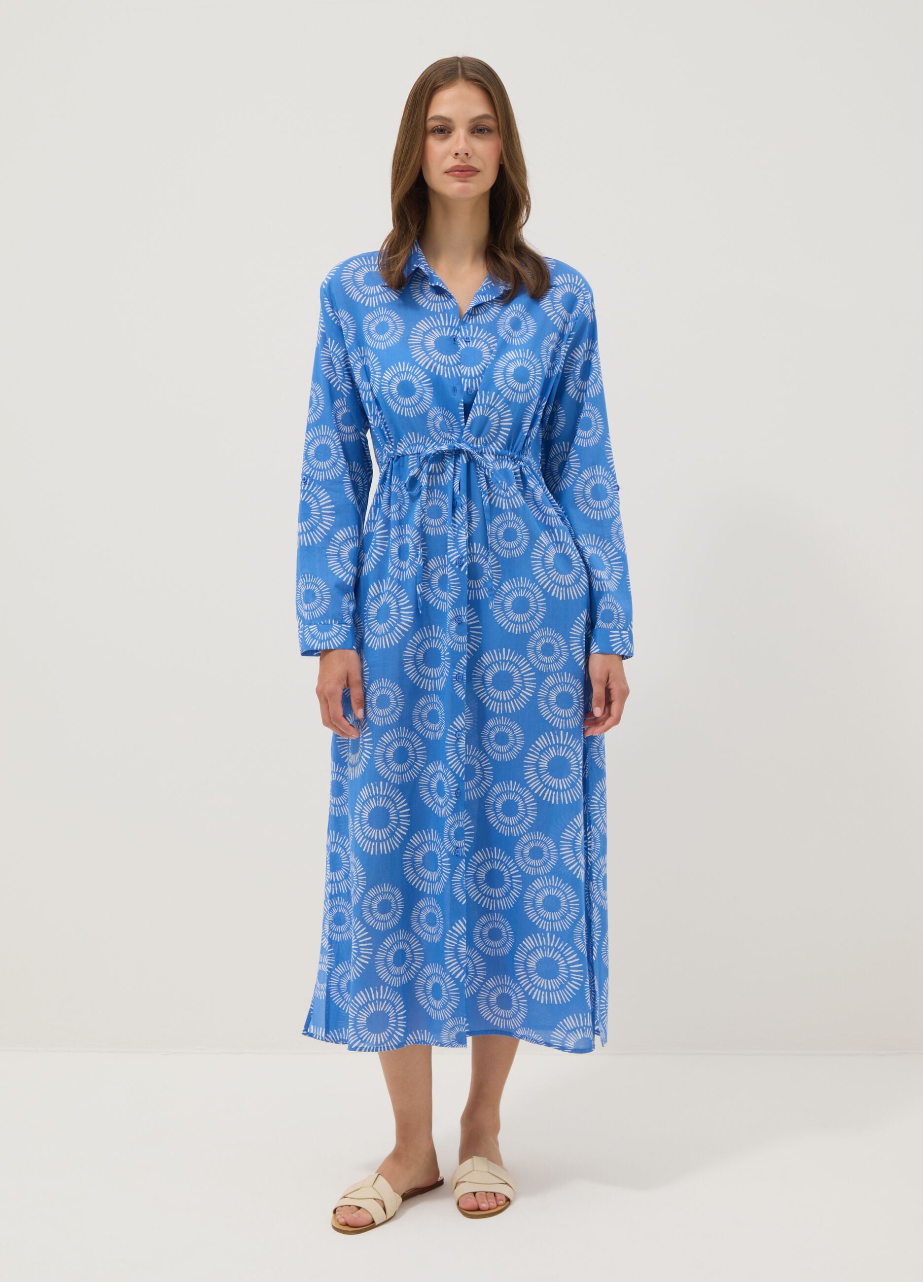 Long blue organic cotton kaftan