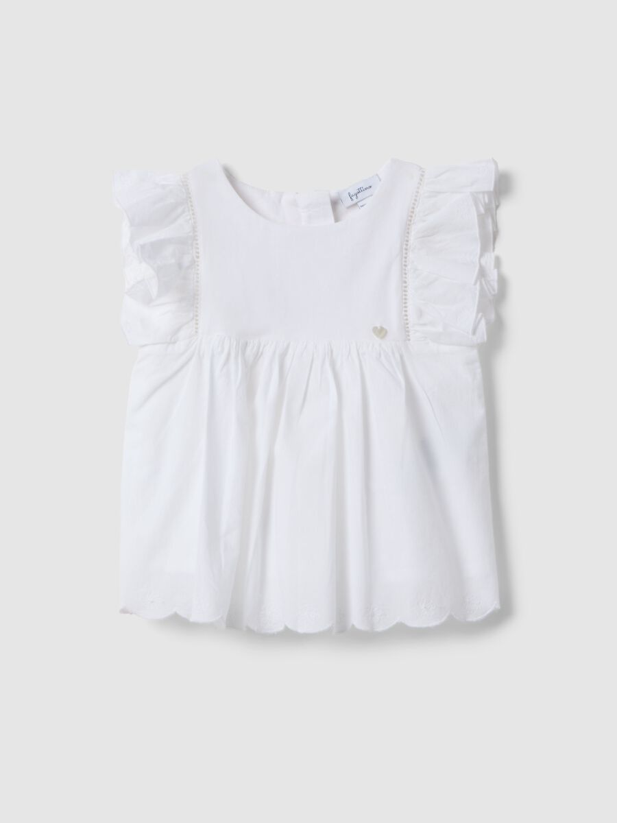 Camicia in puro cotone bianca da neonata regular fit con ruffle_0
