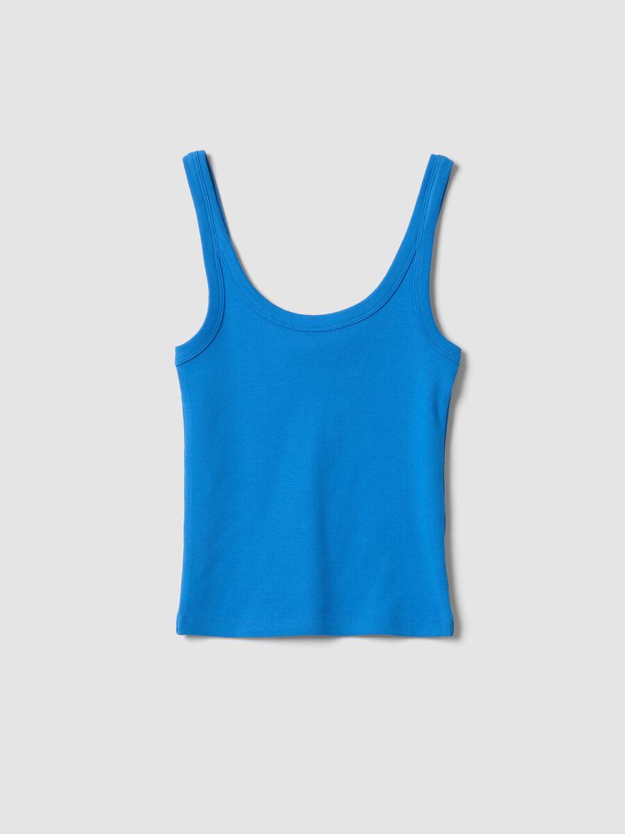 Blue fitted stretch cotton vest top_4