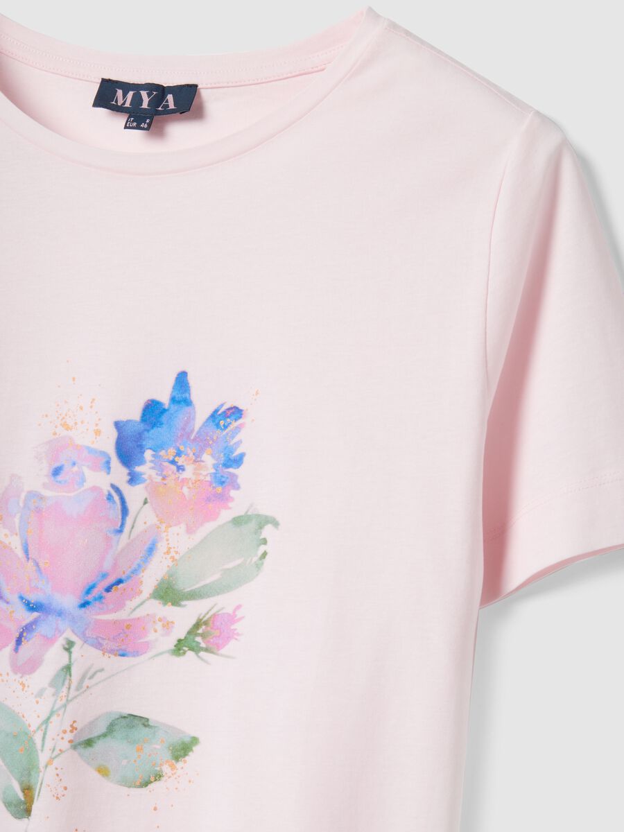 Pink short-sleeve pure cotton regular-fit printed T-shirt_5