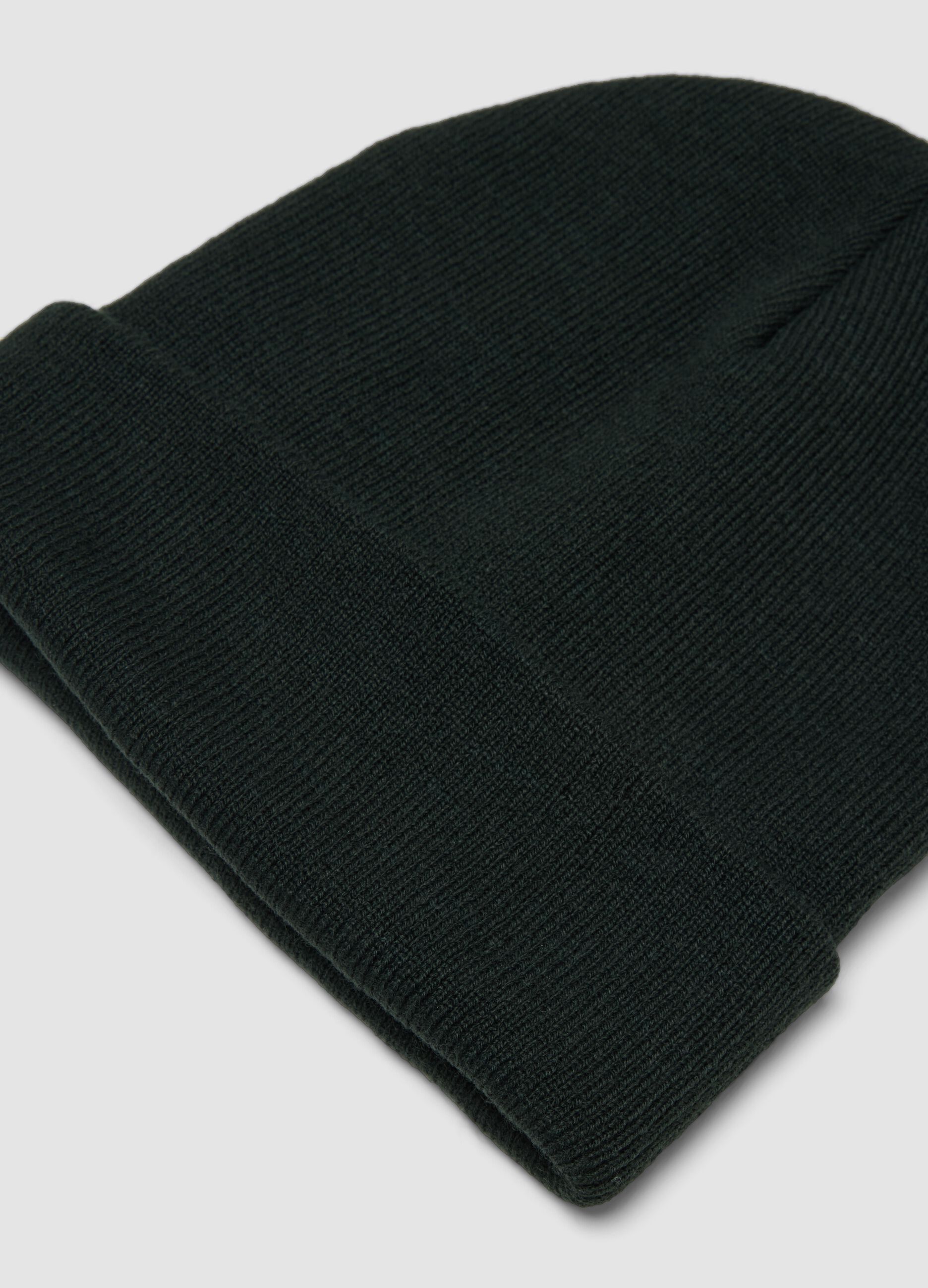 Black jersey knit beanie with turn-up cuff