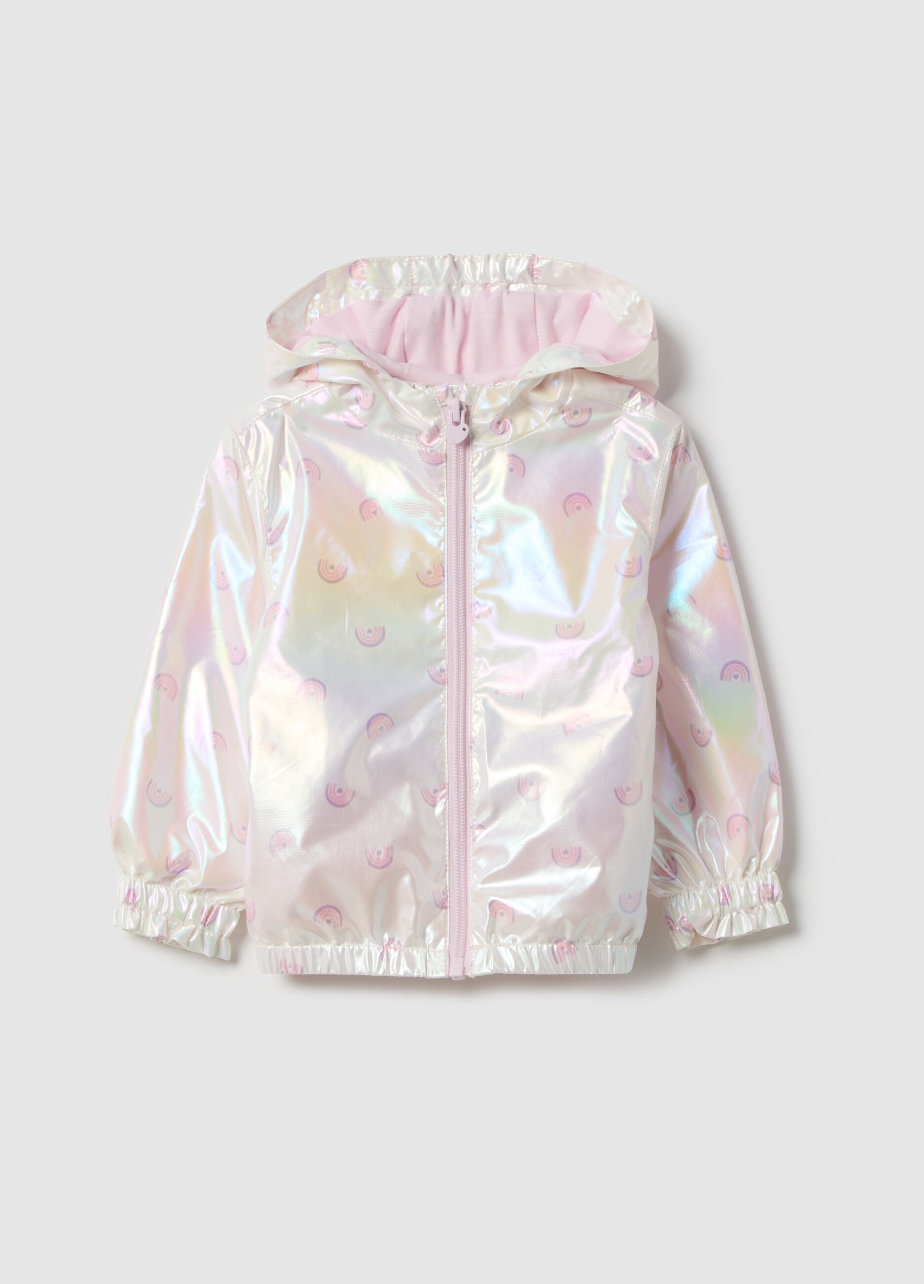Multicoloured iridescent jacket with hood for children, regular fit