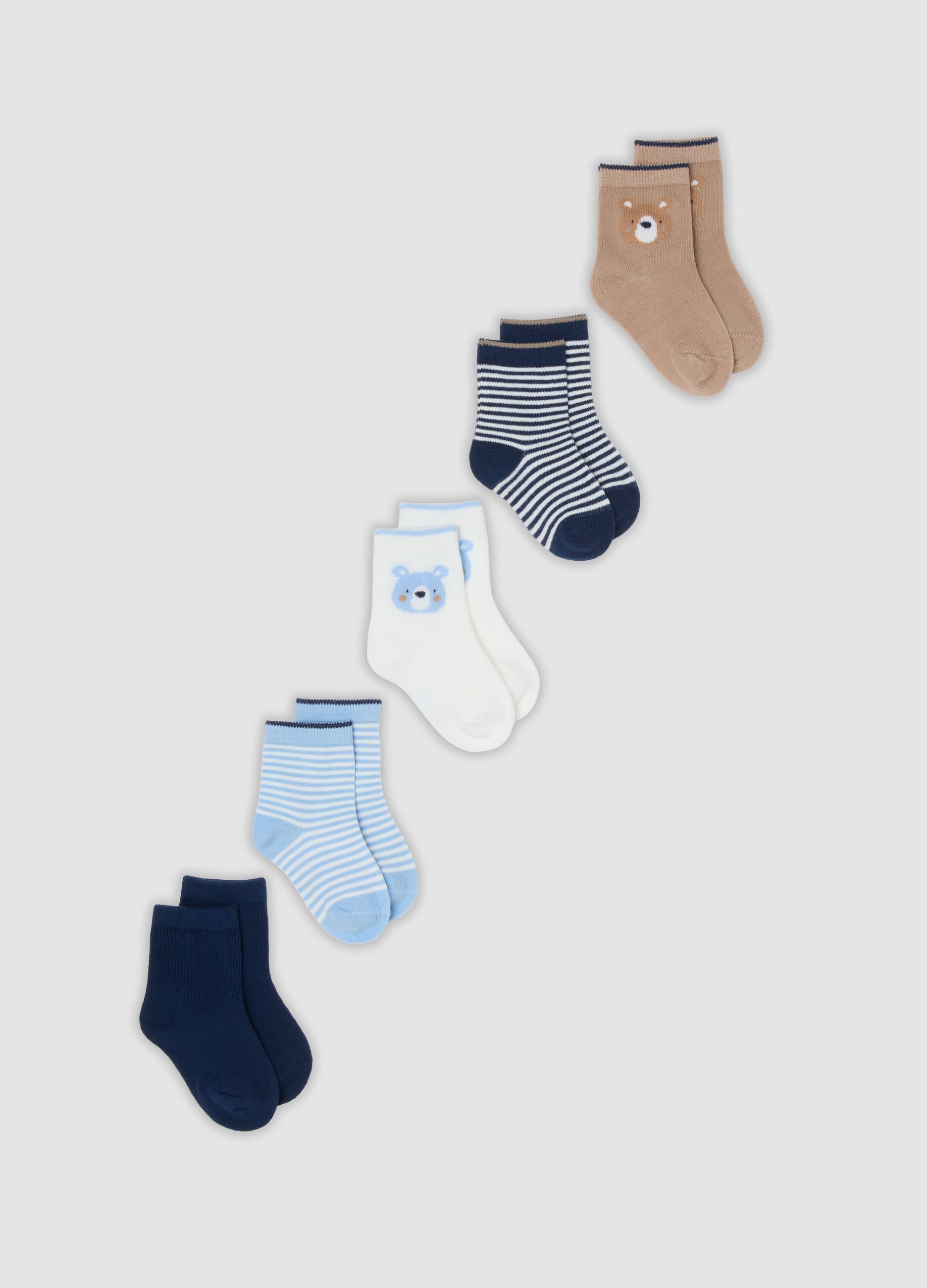 Pack of five multicoloured organic stretch-cotton socks