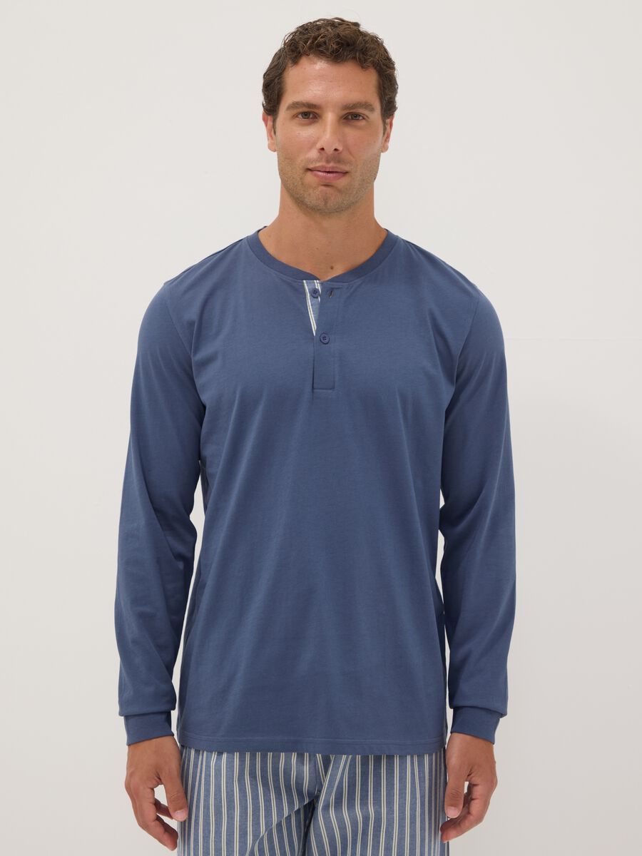 Blue pure organic cotton pyjamas with grandad collar, regular fit_1