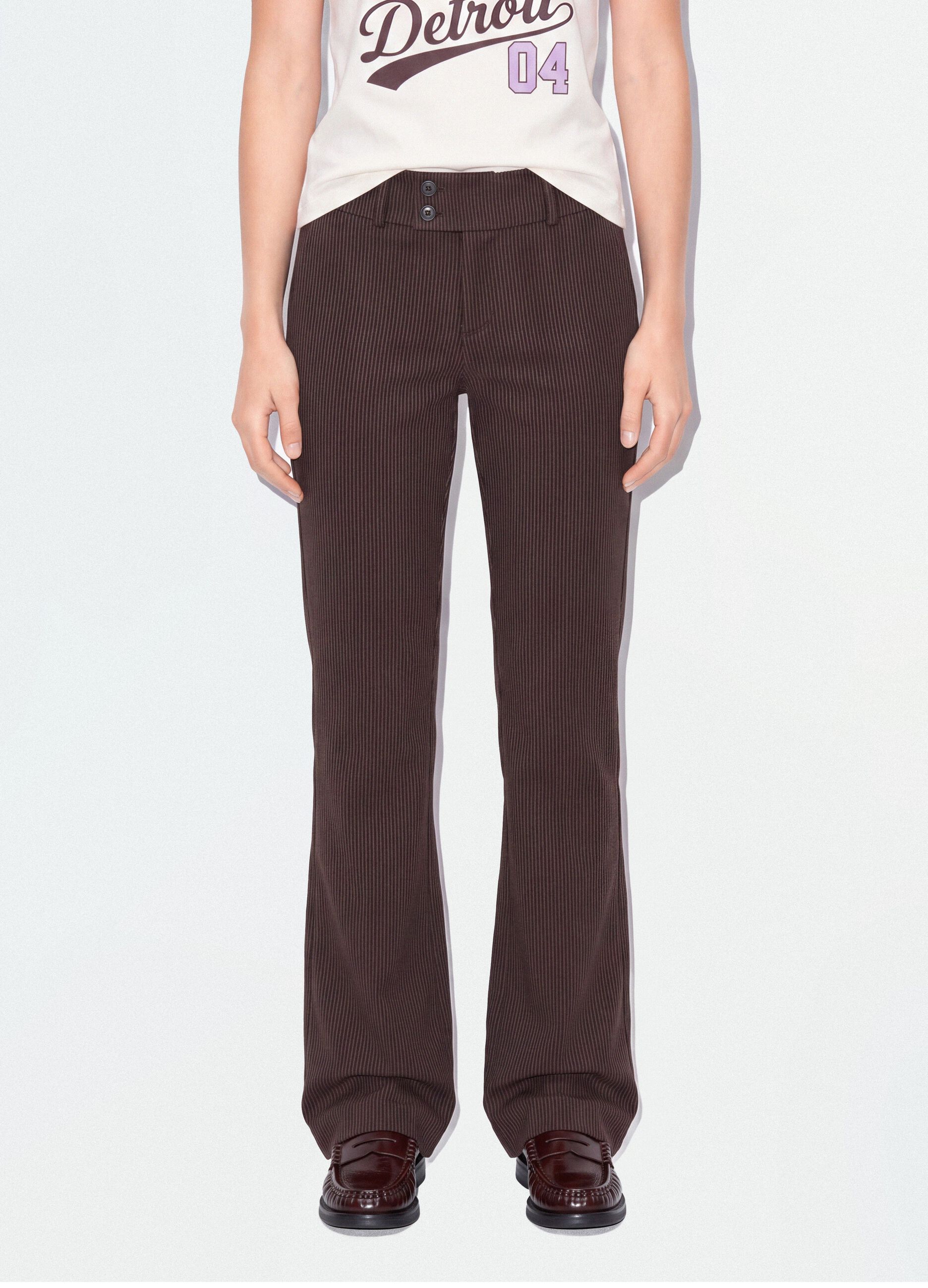 Brown flared trousers in stretch viscose with pinstripe pattern