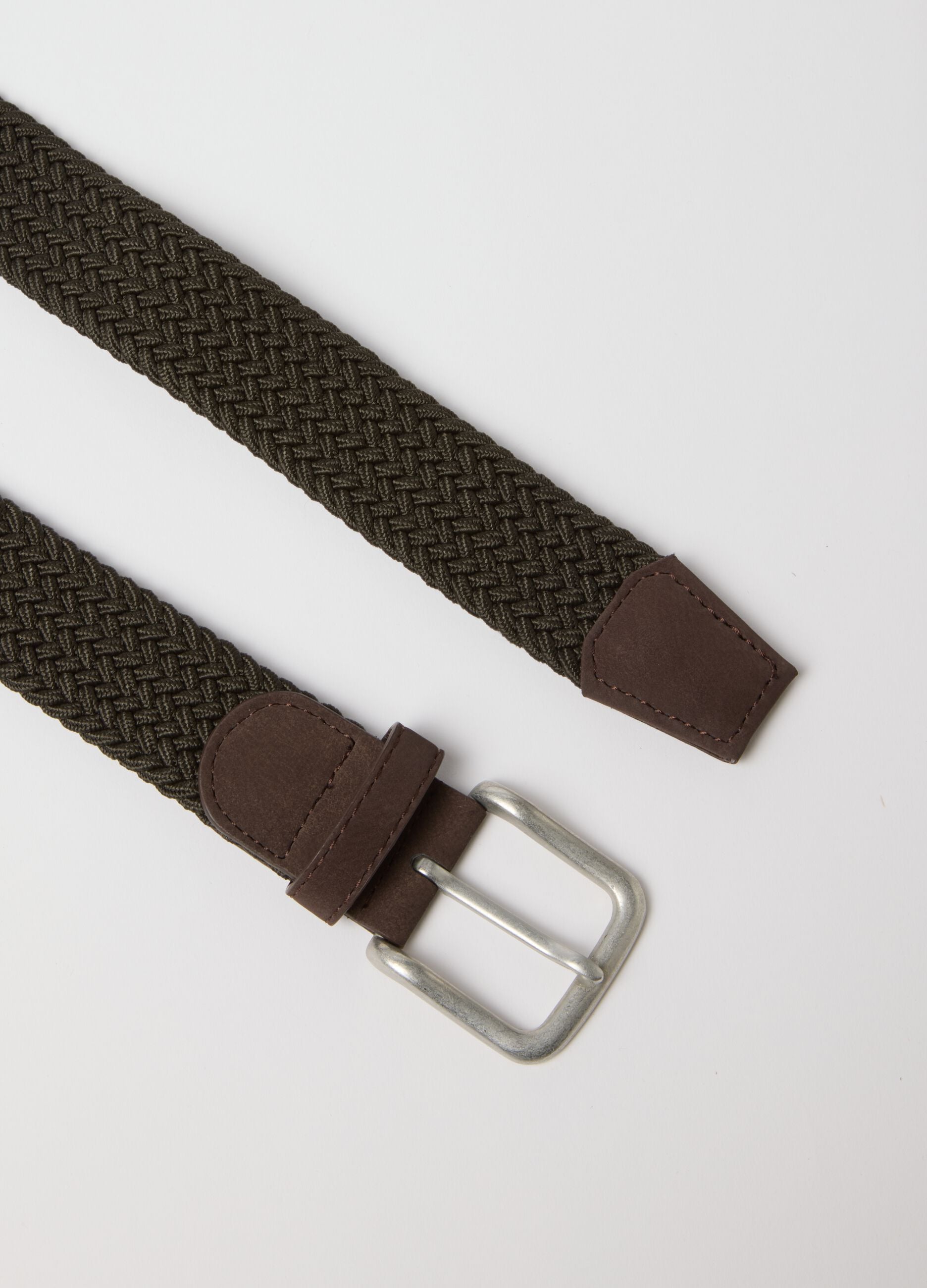 Brown braided belt with metal buckle