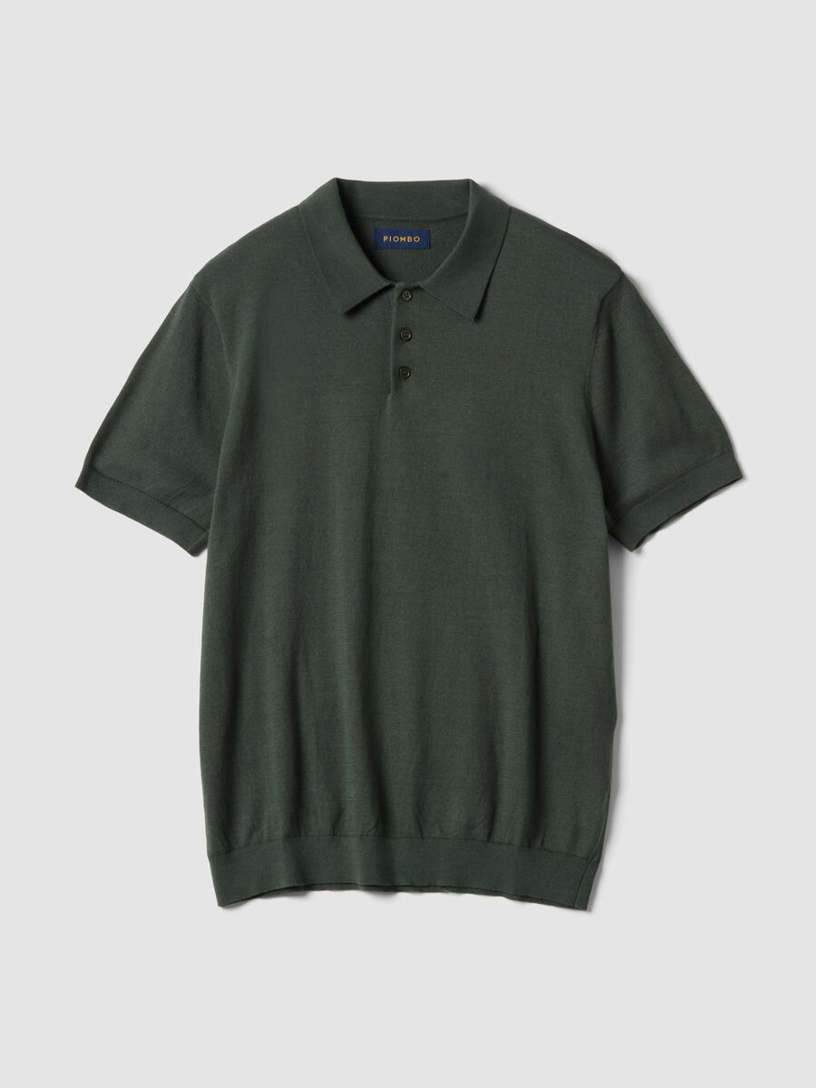 Regular fit green cotton, linen and silk blend polo_0
