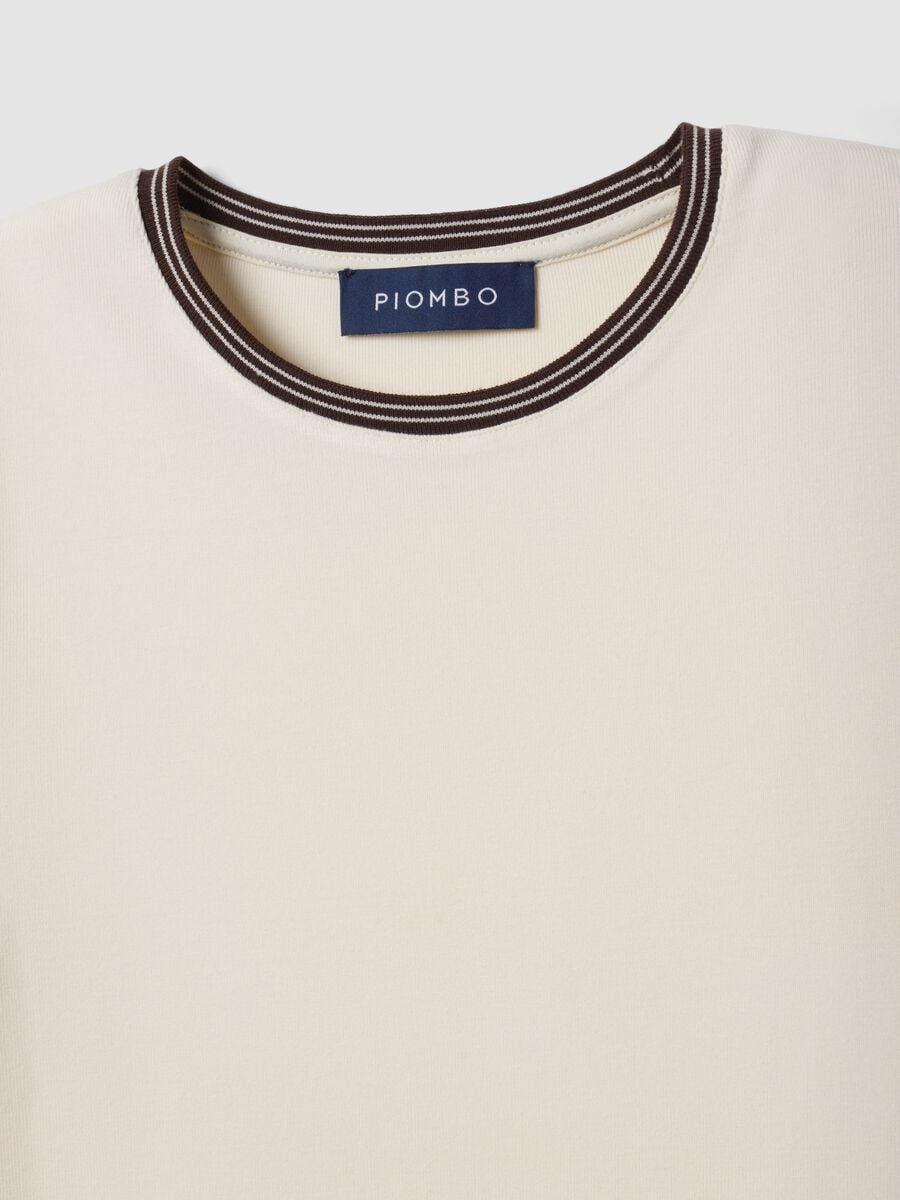 T-shirt beige in viscosa elasticizzata girocollo_5