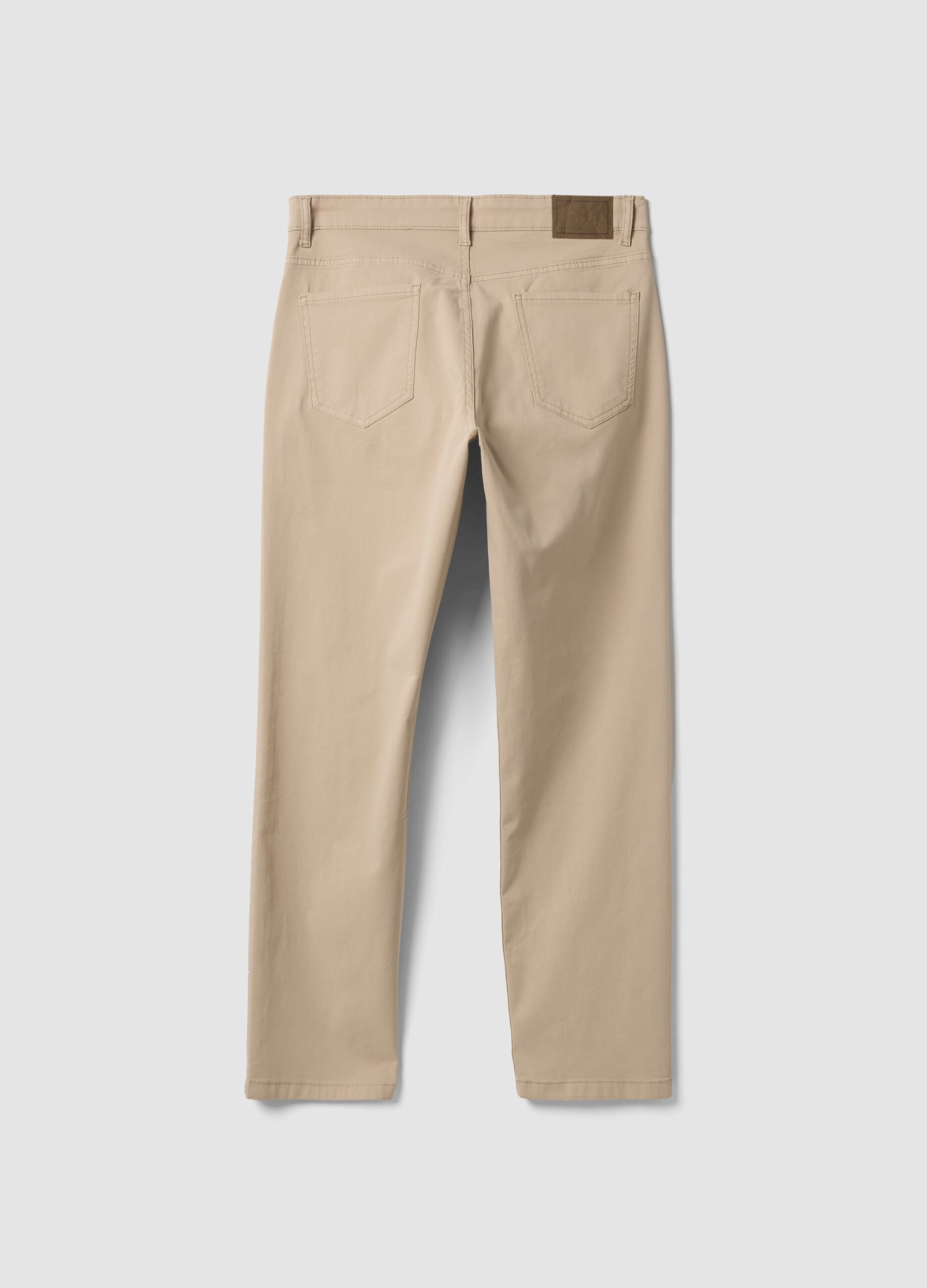 Beige regular-fit stretch cotton twill trousers
