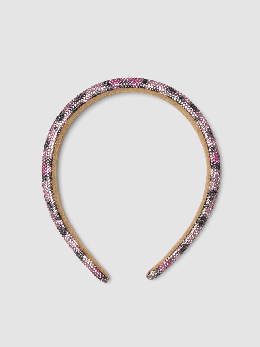 Pink headband with rhinestones and animal print for girls and teens_2