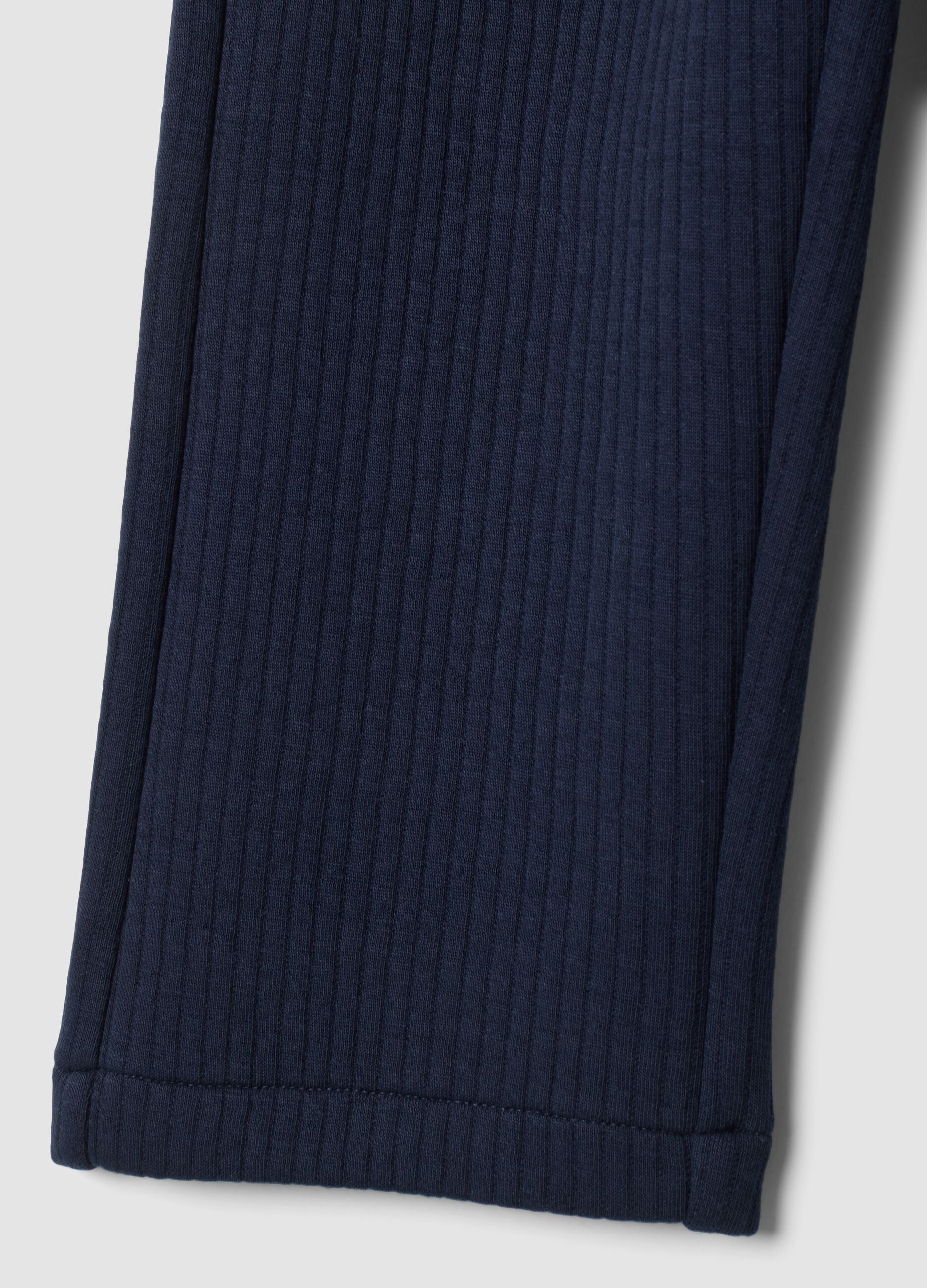 Blue ribbed cotton-blend trousers