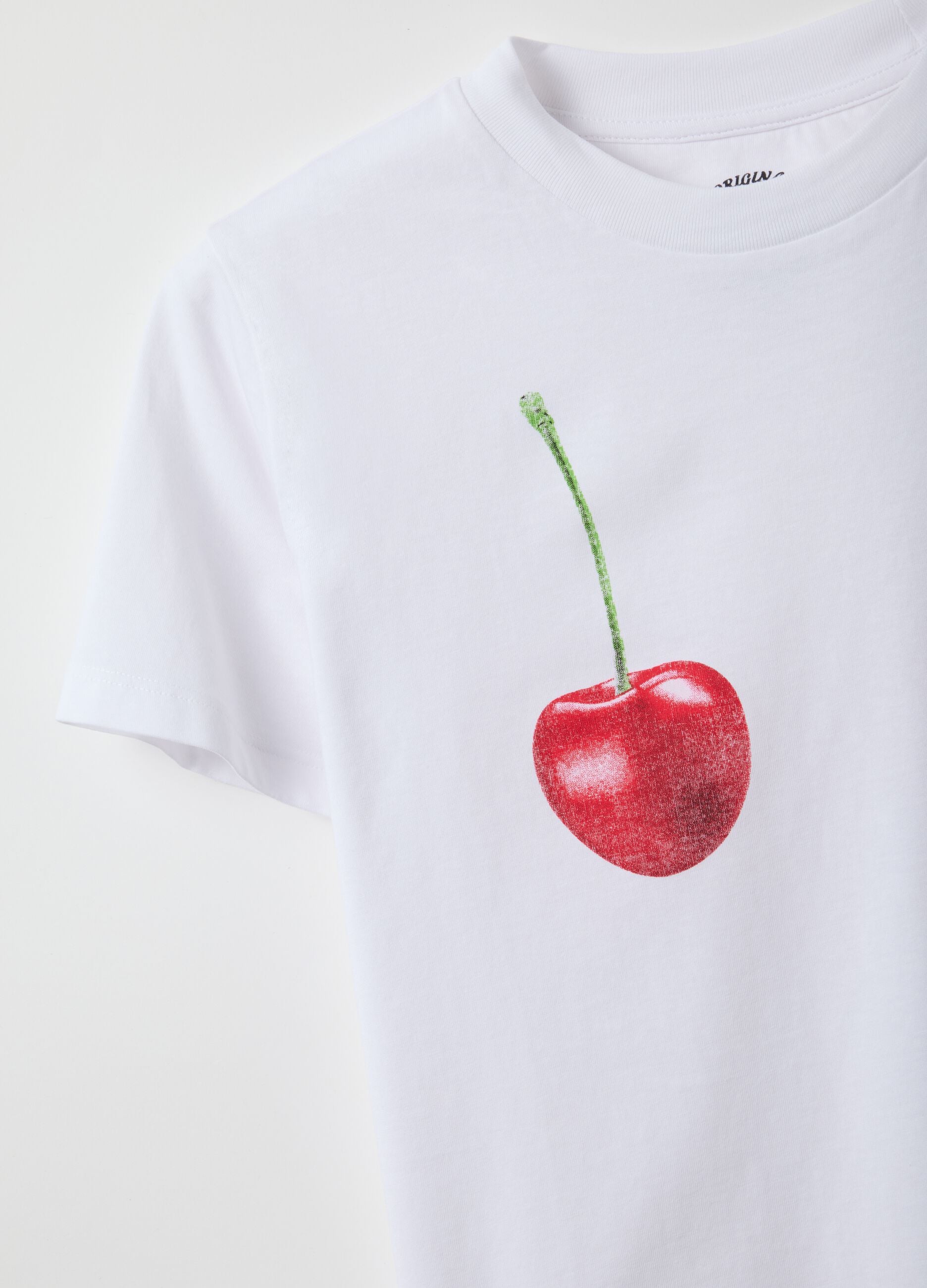 White pure cotton regular fit T-shirt with cherry print
