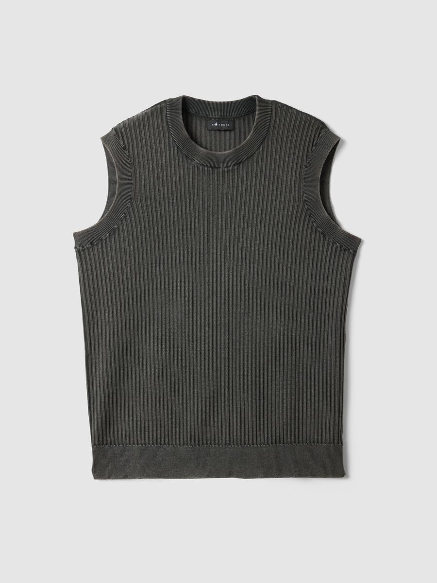 Gilet in puro cotone grigio a coste oversize fit_4