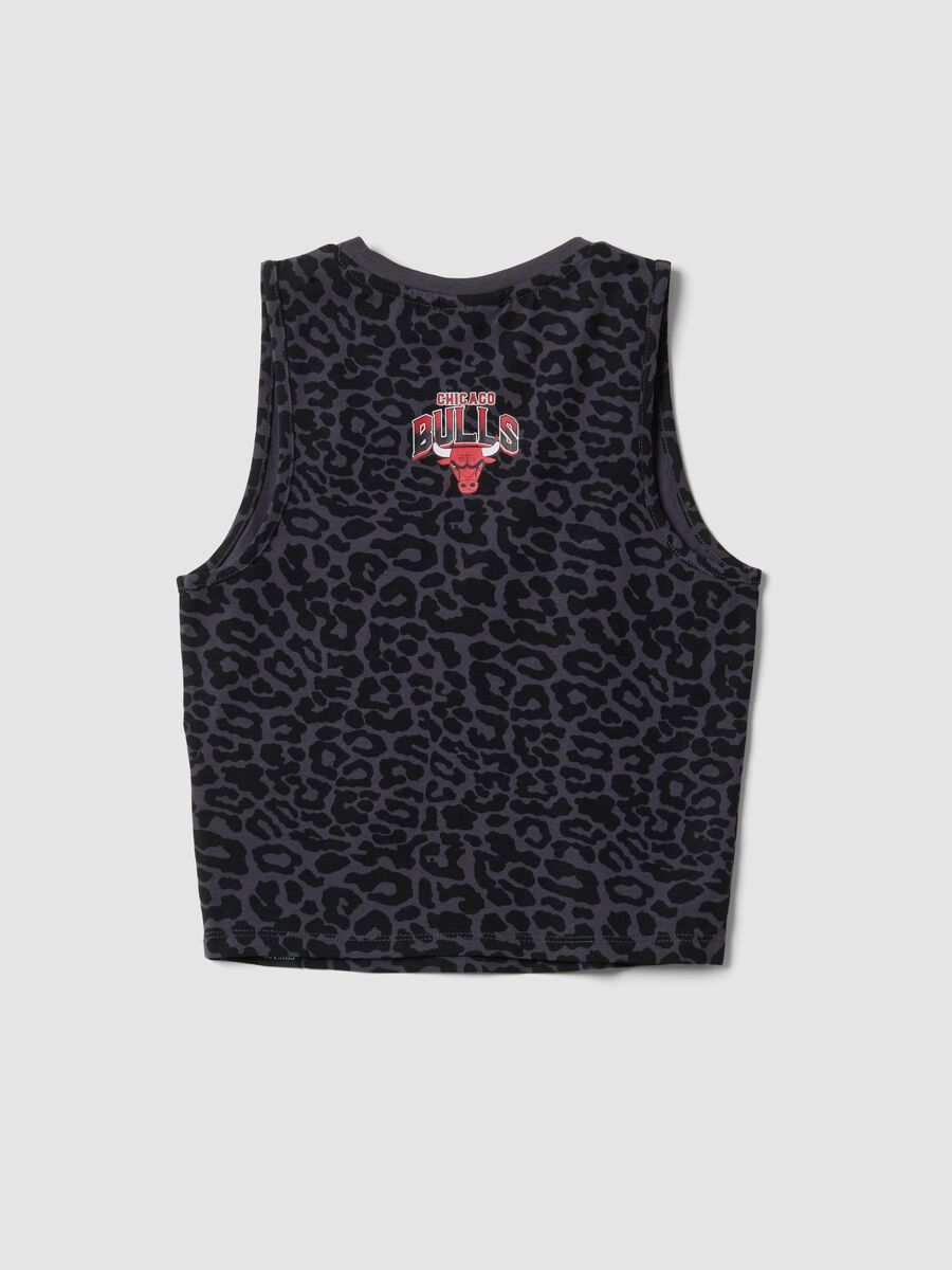 Tank top nero in cotone elasticizzato con stampa animalier_4