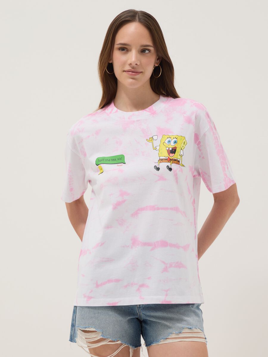 T-shirt in puro cotone multicolor regular fit con stampa SpongeBob_0