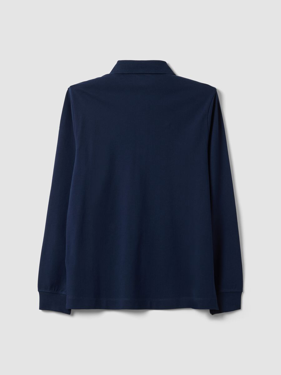 Navy stretch-cotton long-sleeve polo shirt, regular fit_2