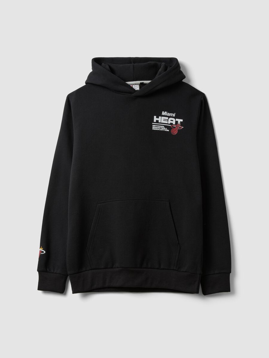 Black cotton-blend hoodie with Miami Heat print_0
