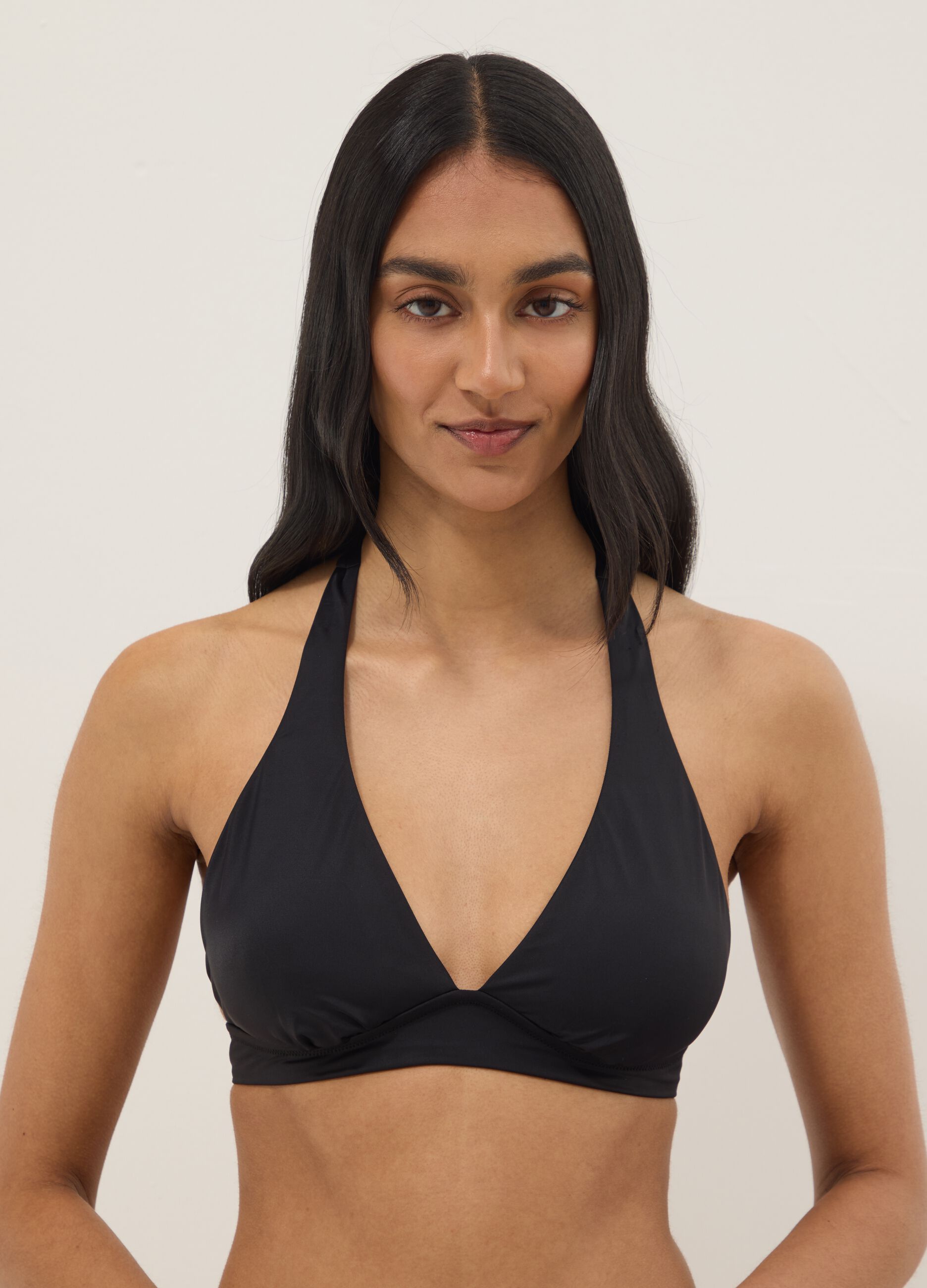 Black stretch triangle bikini top