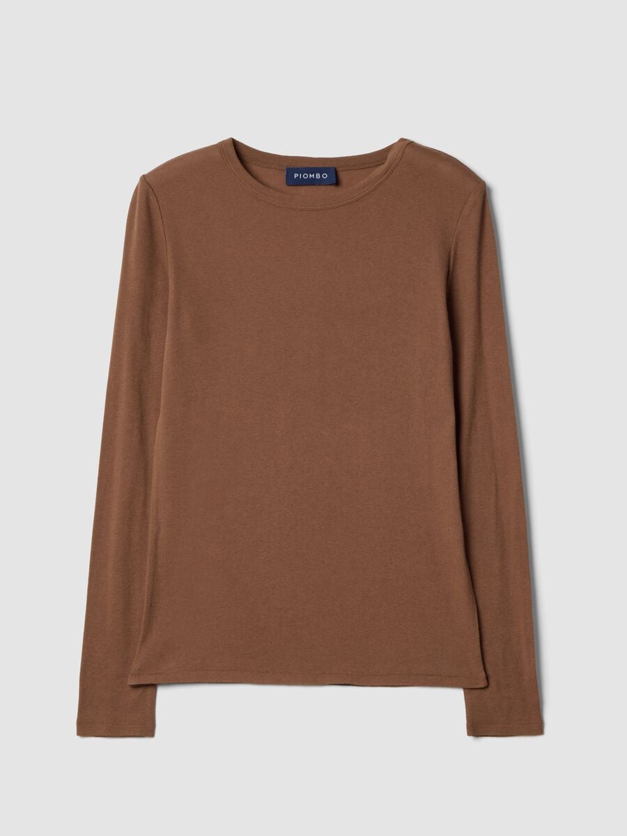 T-shirt marrone in puro cotone jersey a girocollo_4
