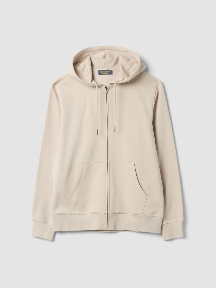 Beige cotton-blend sweatshirt with crew neck and hood_0