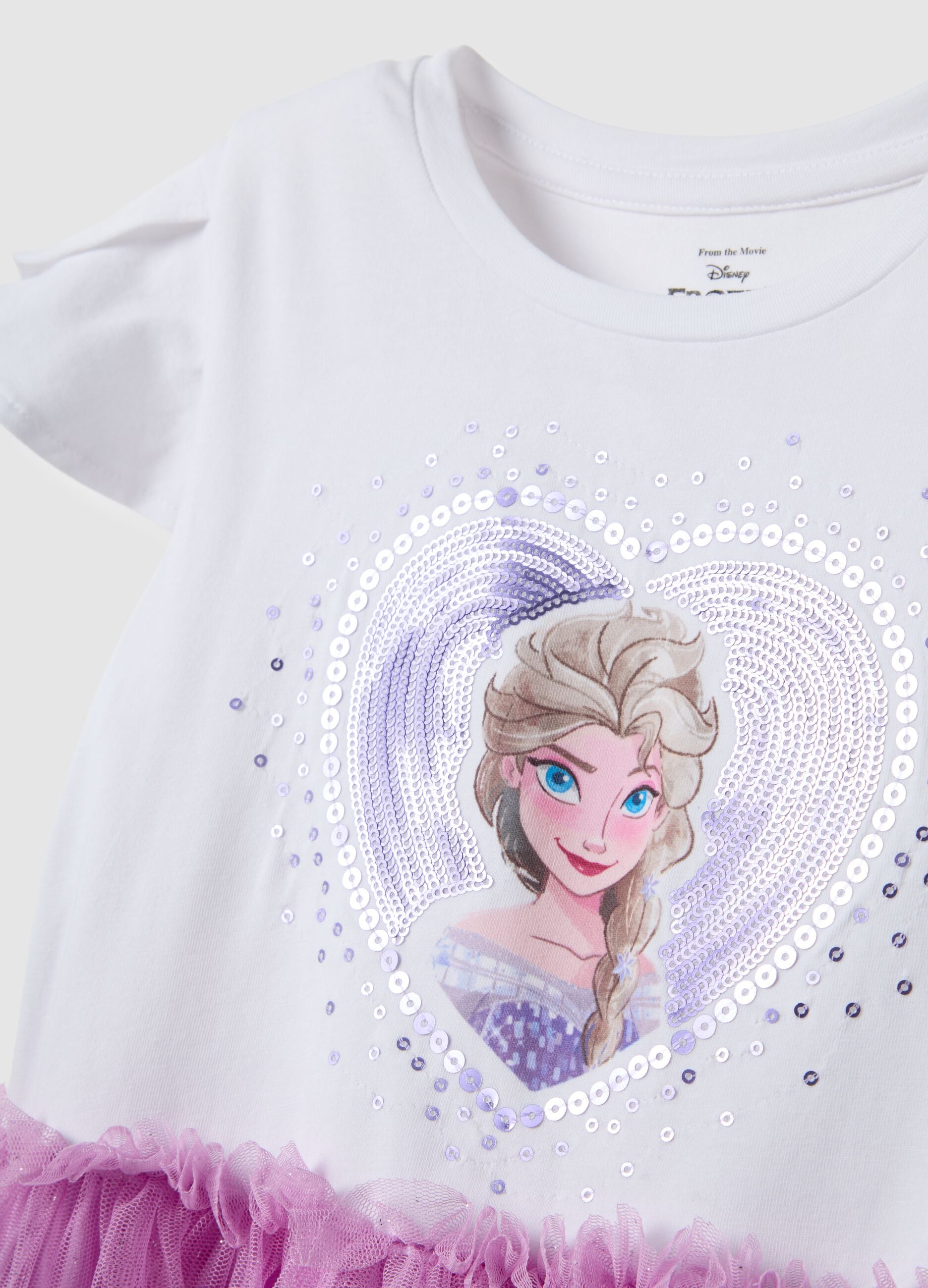 Regular fit stretch cotton dress for girls with Frozen print