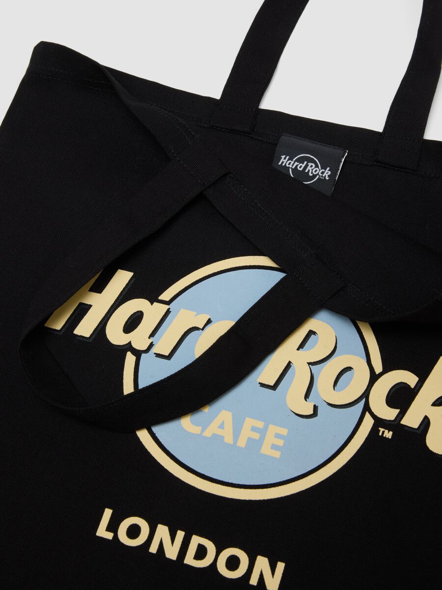 Borsa shopper in puro cotone nero con logo Hard Rock Cafe_1
